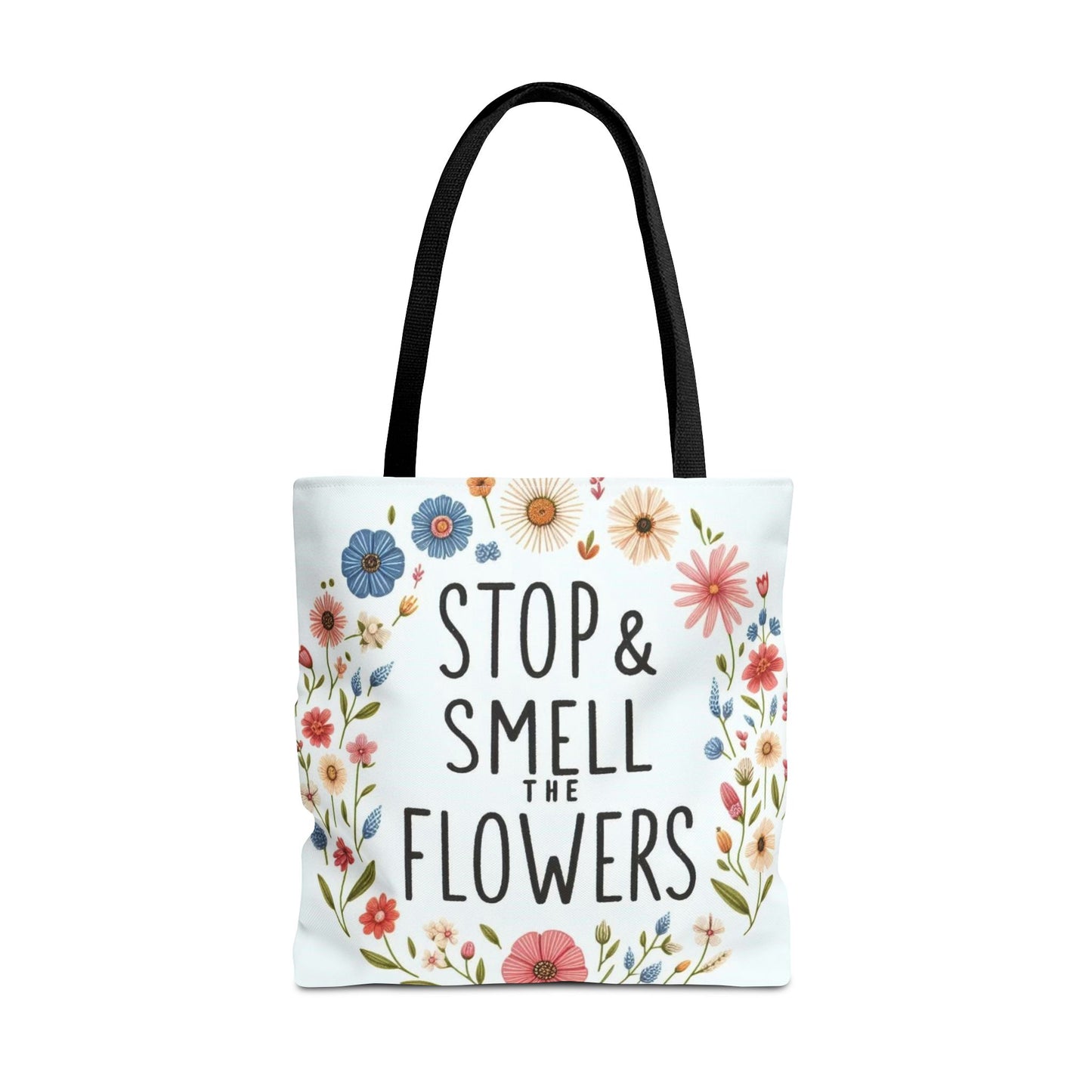 Smell The Flowers Tote Bag (aiB & J Collections) WHITE