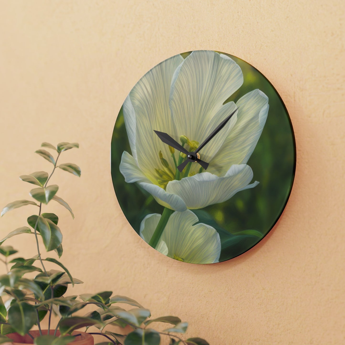 White Tulip Acrylic Wall Clock (SP Photography Collection)