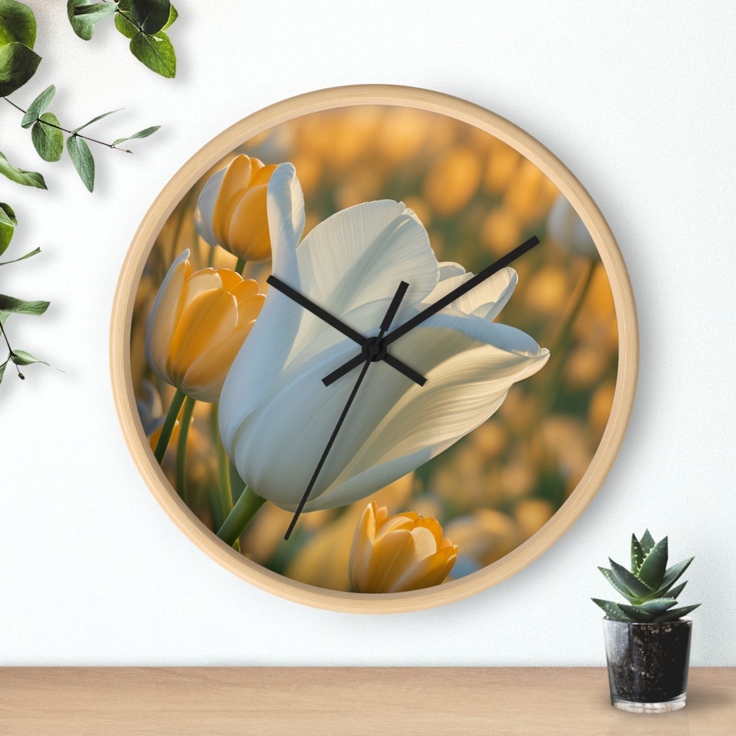 White Flower Tulip Wall Clock (SP Photography Collection)