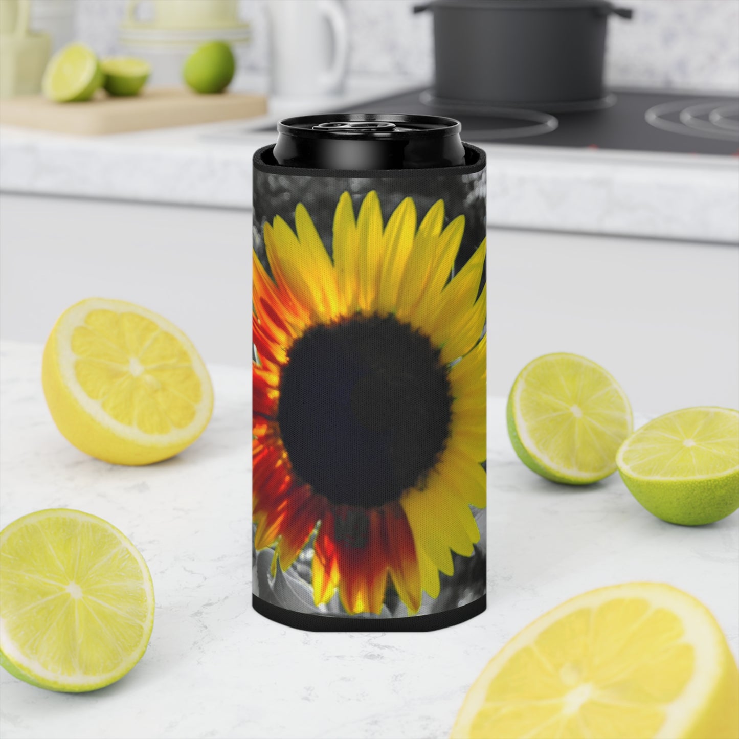 Mixed Sunflower Slim Can Cooler Sleeve (Enchanted Exposures By Tammy Lyne) BLACK