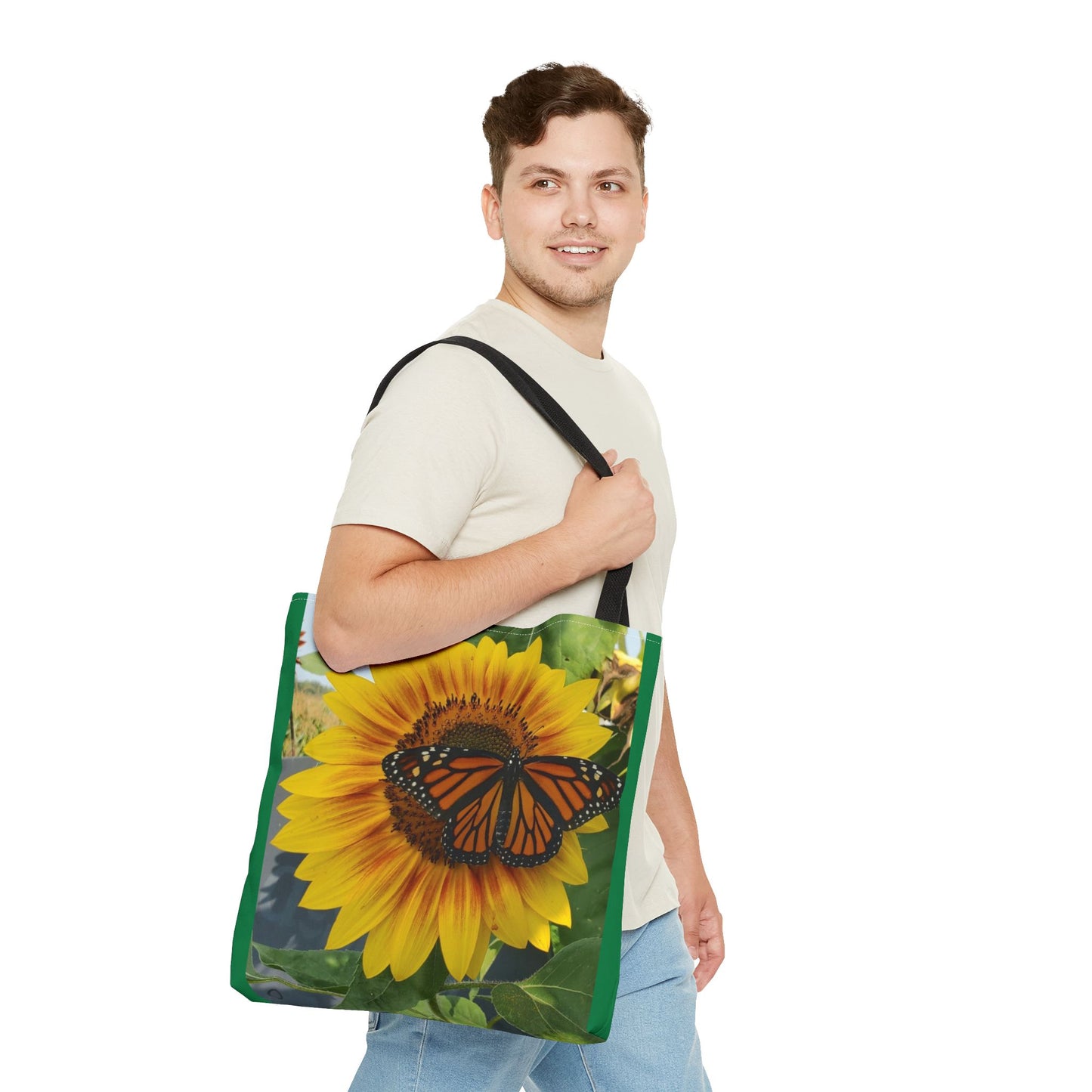 Happy Sunflower Butterfly Tote Bag (Enchanted Exposures By Tammy Lyne) GREEN