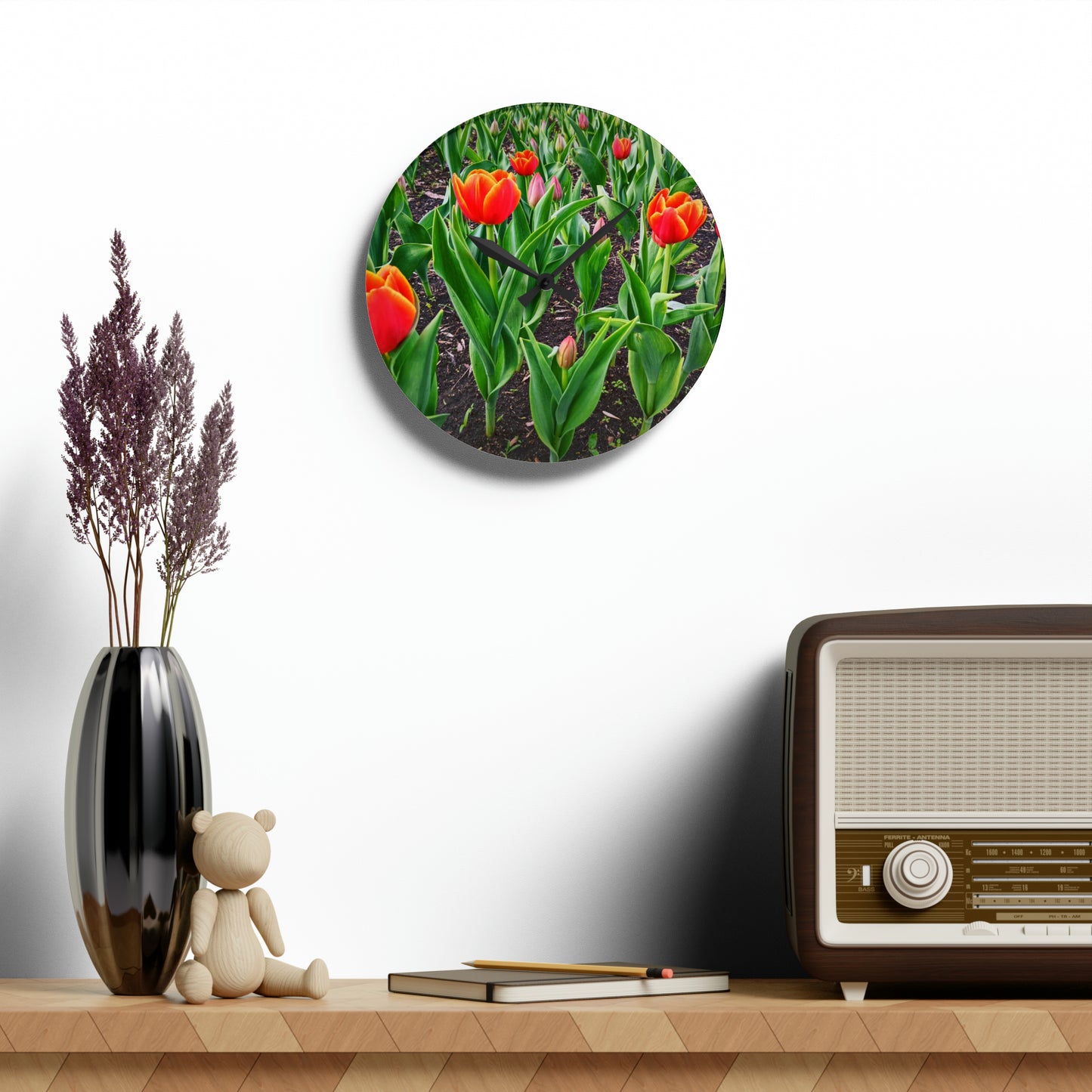 Red Tulips Acrylic Wall Clock (SP Photography Collection)