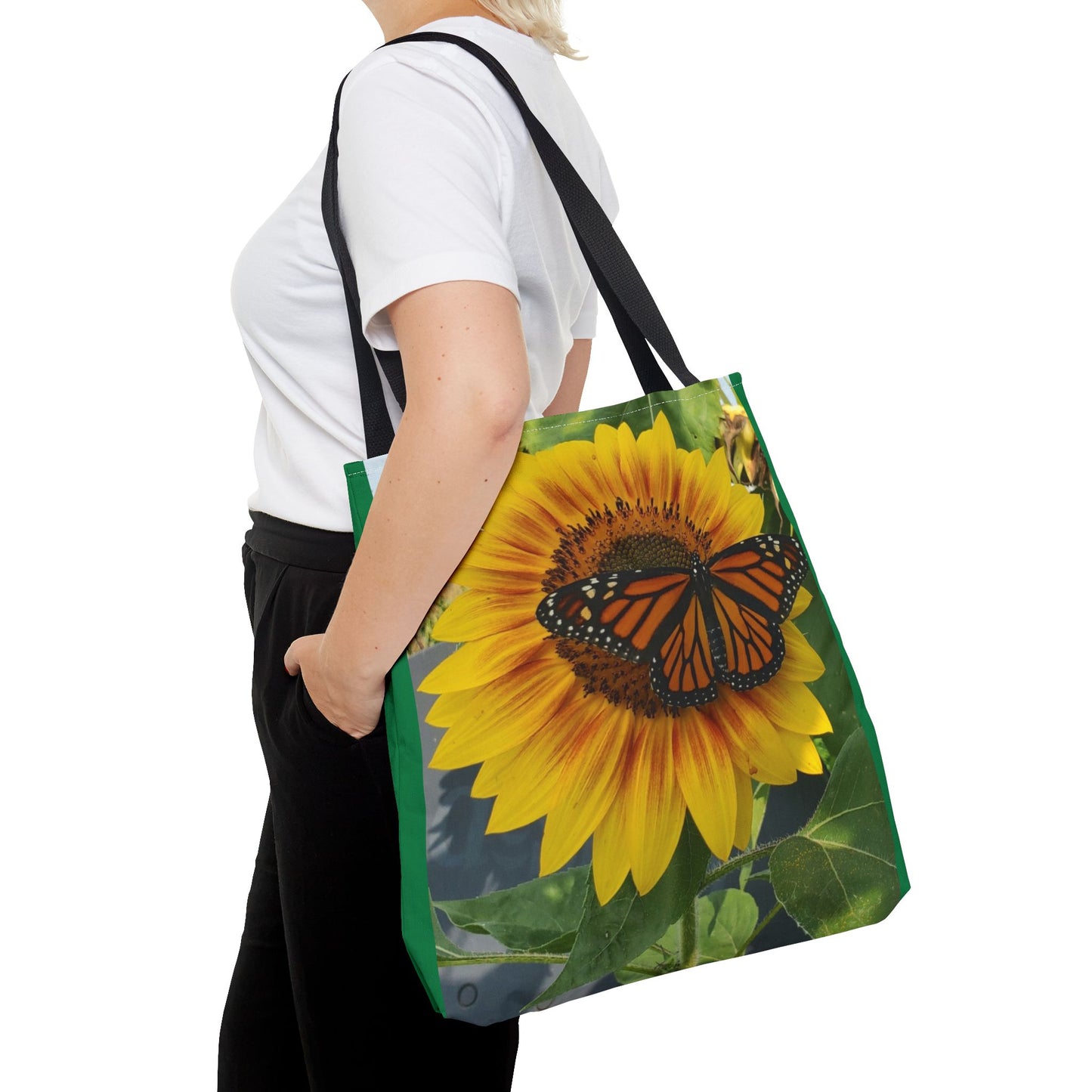 Happy Sunflower Butterfly Tote Bag (Enchanted Exposures By Tammy Lyne) GREEN