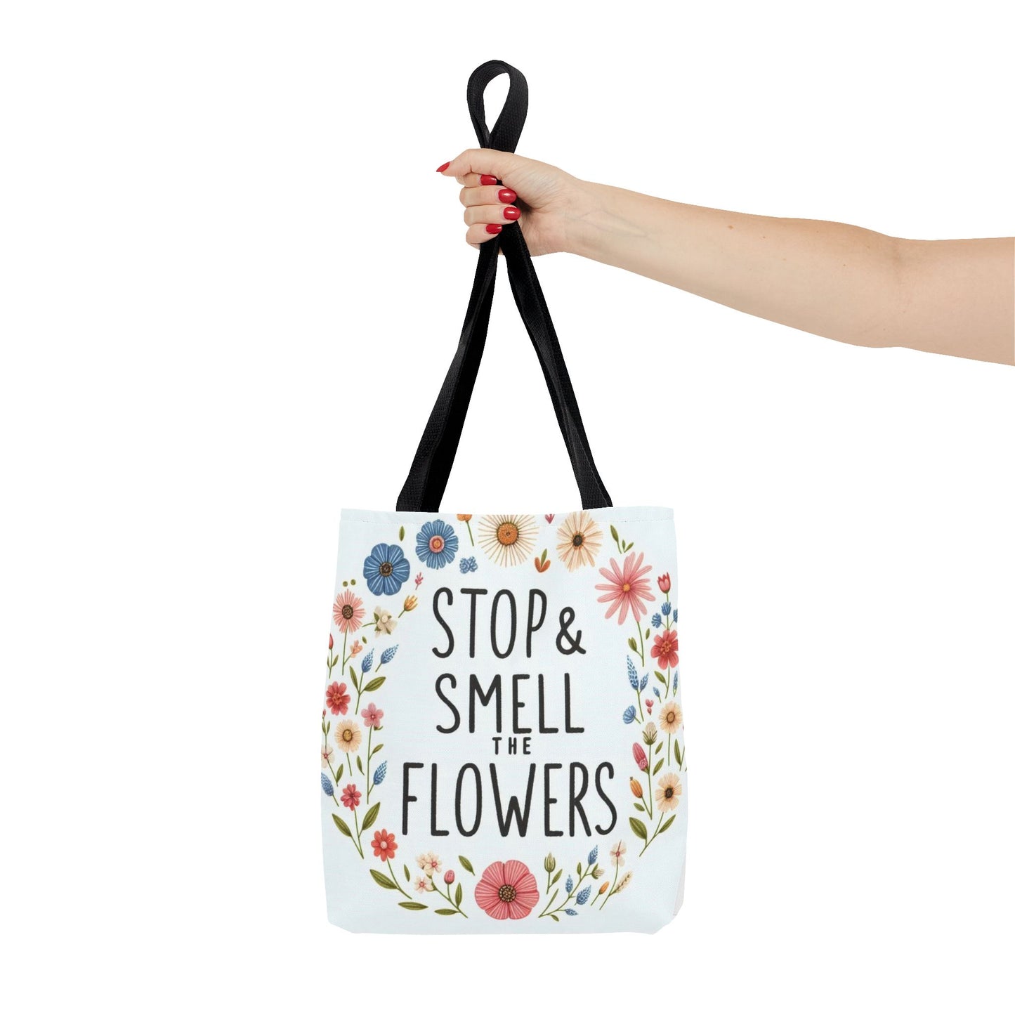 Smell The Flowers Tote Bag (aiB & J Collections) WHITE