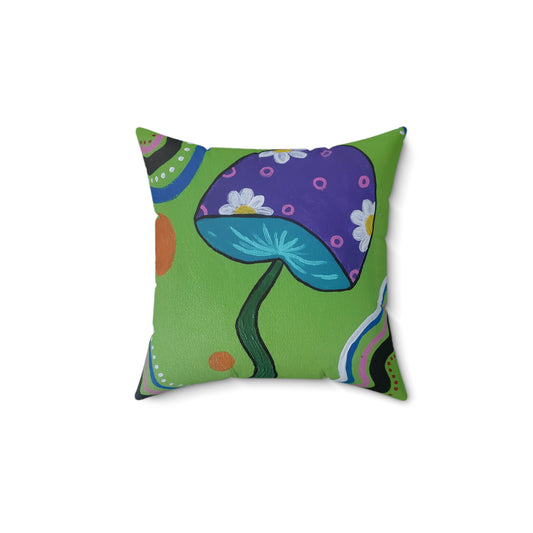 Marguerite Mushroom Spun Polyester Square Pillow (Peculiar Paintings Collection) BLACK