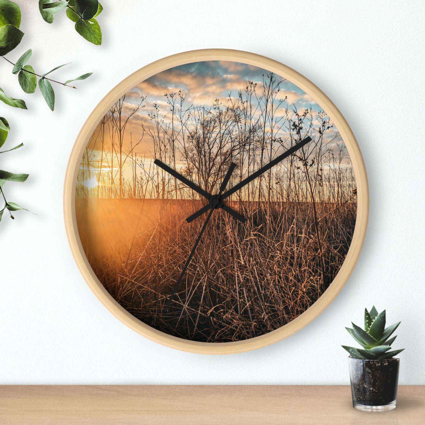 Cloudy Sunset Fields Wall Clock (SP Photography Collection)