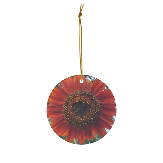 Heart Sunflower Ceramic Ornament (Enchanted Exposures By Tammy Lyne)