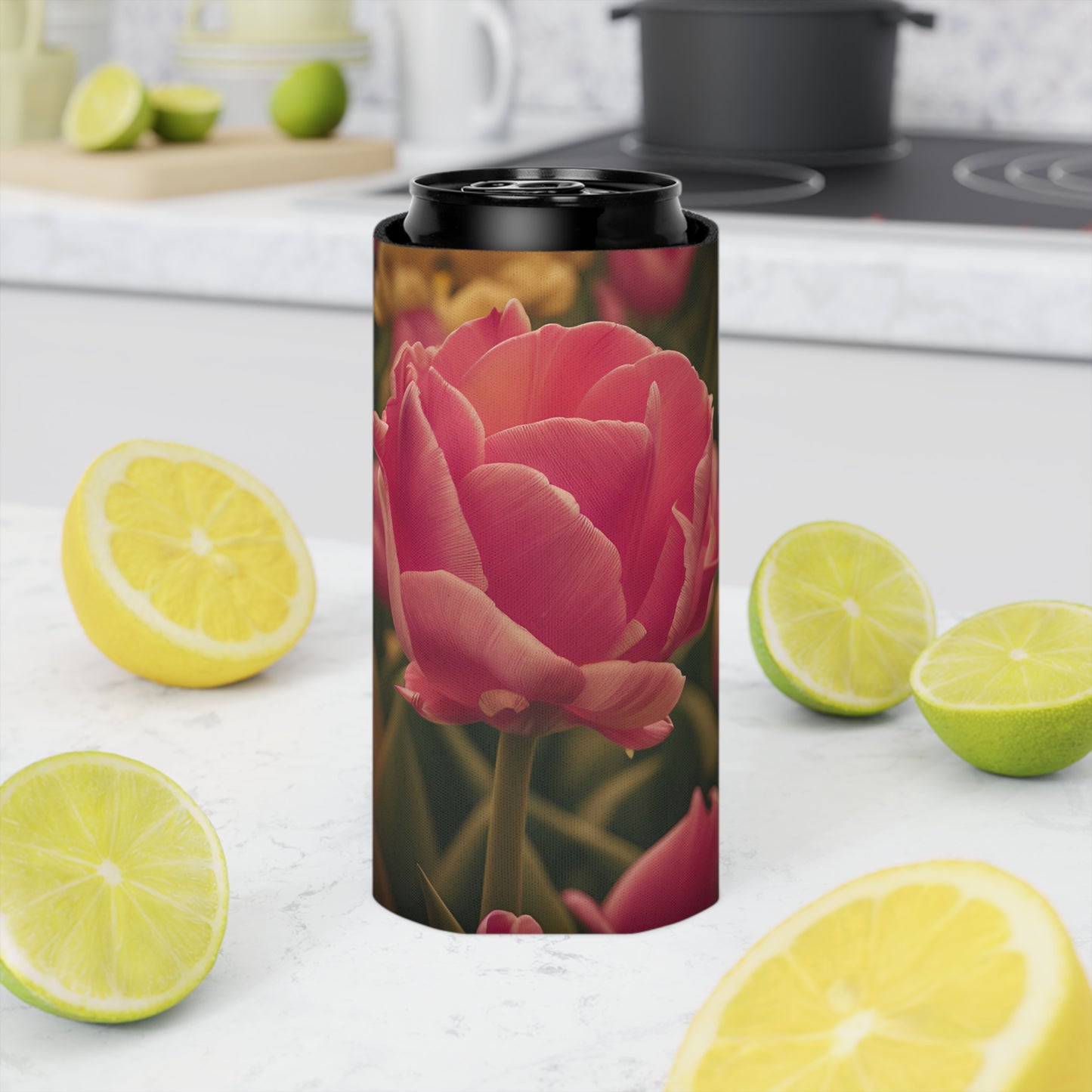 Pink Buttercup Slim Can Cooler Sleeve (SP Photography Collection) BLACK