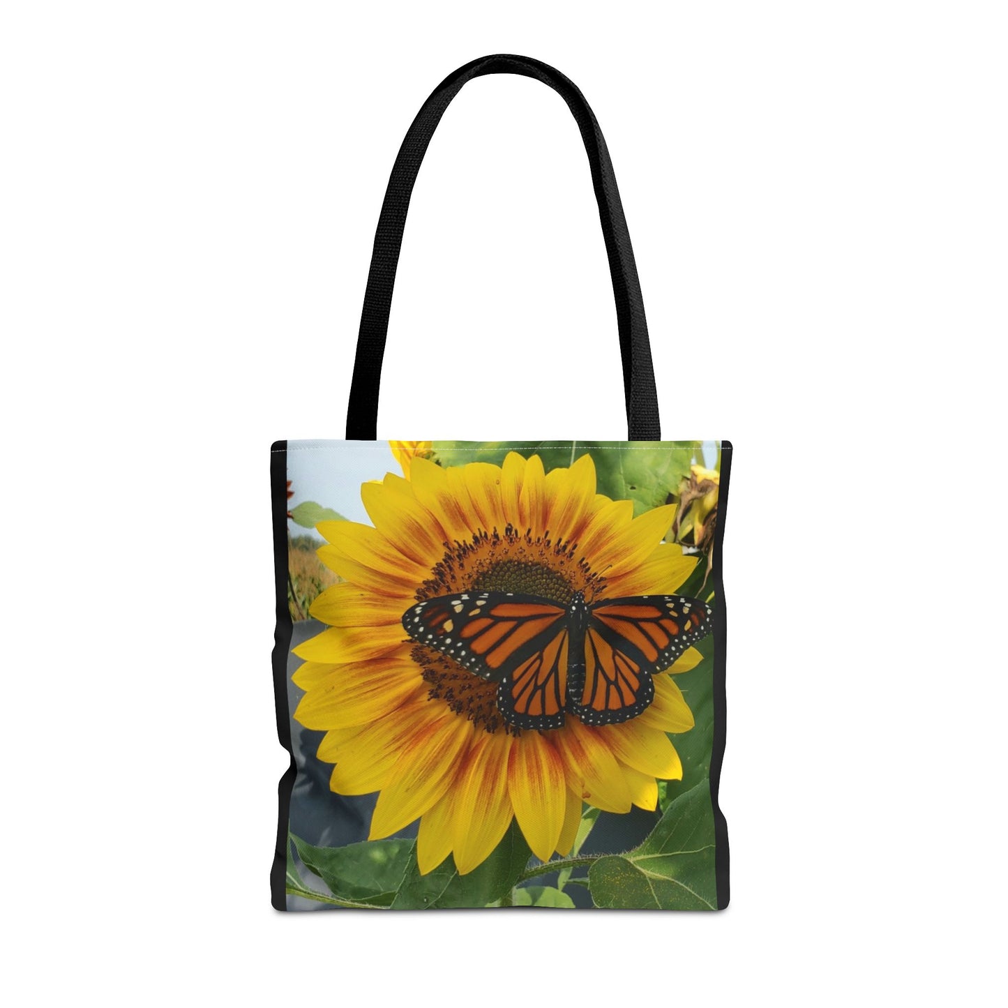 Happy Sunflower Butterfly Tote Bag (Enchanted Exposures By Tammy Lyne) BLACK