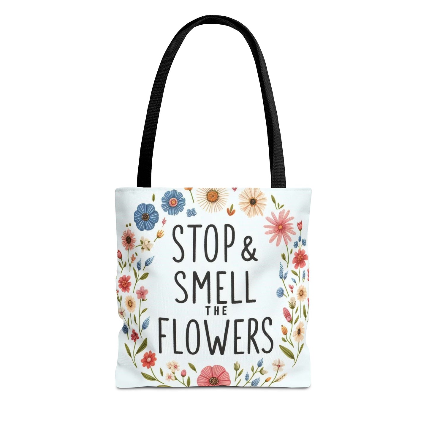 Smell The Flowers Tote Bag (aiB & J Collections) WHITE