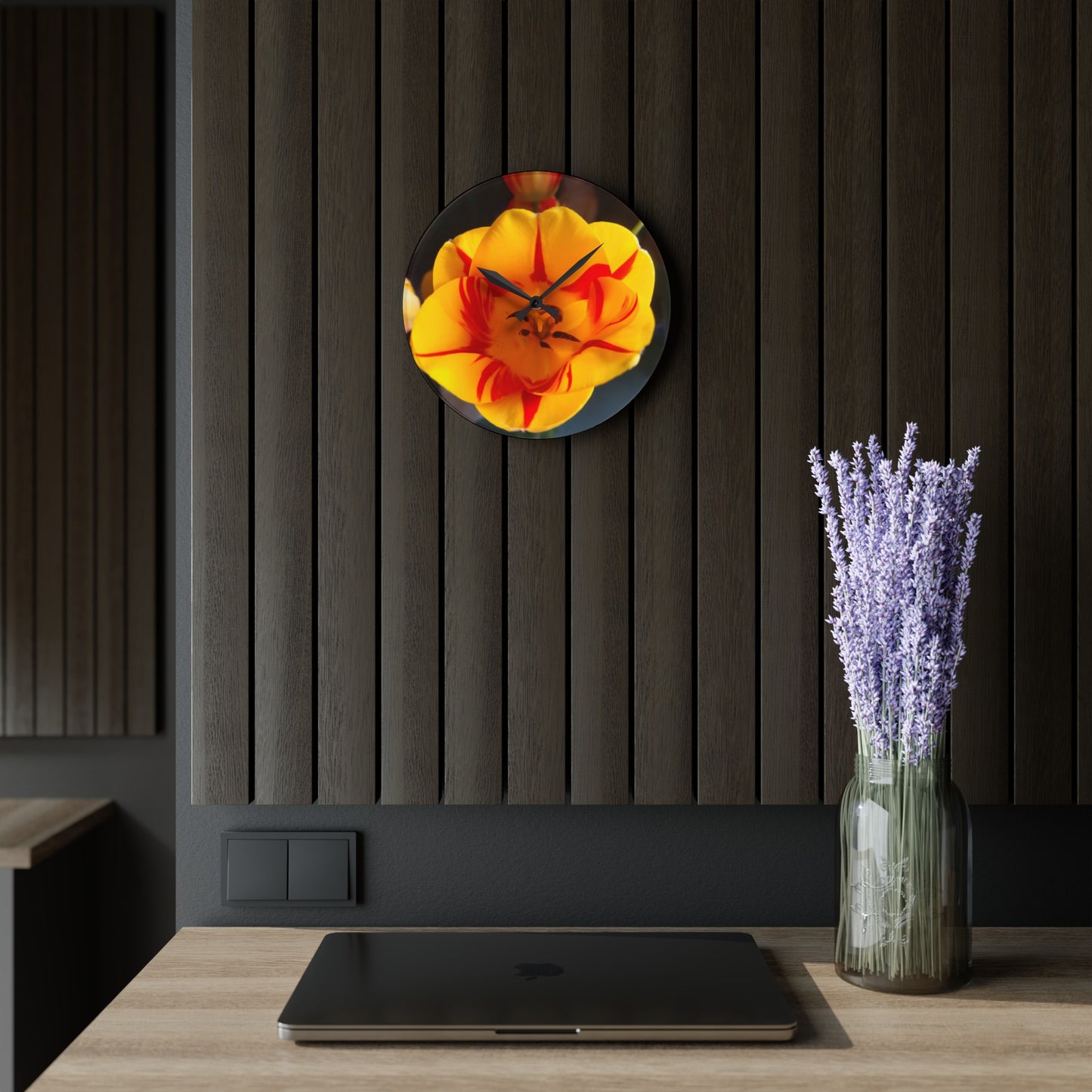 Mixed Tulip Acrylic Wall Clock (B & J Collections)