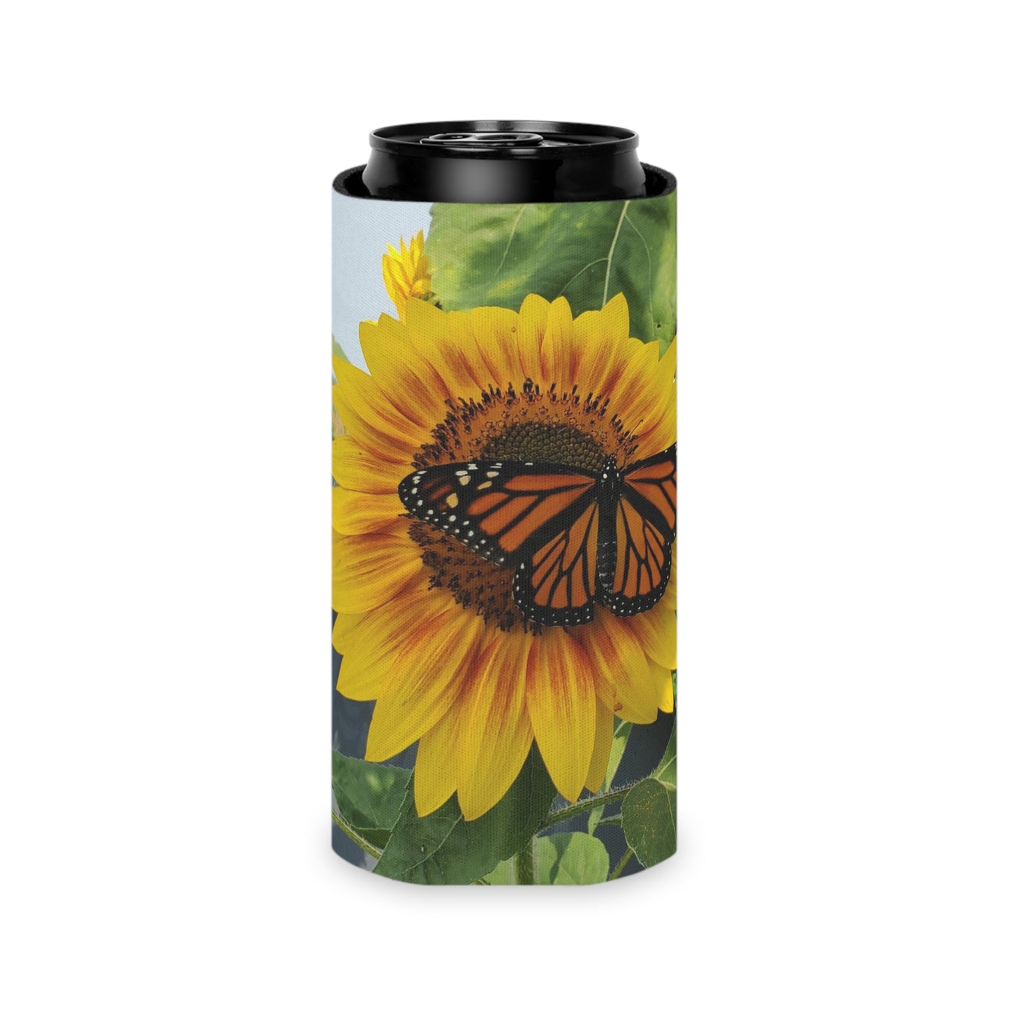 Happy Sunflower Slim Can Cooler Sleeve (Enchanted Exposures By Tammy Lyne) YELLOW