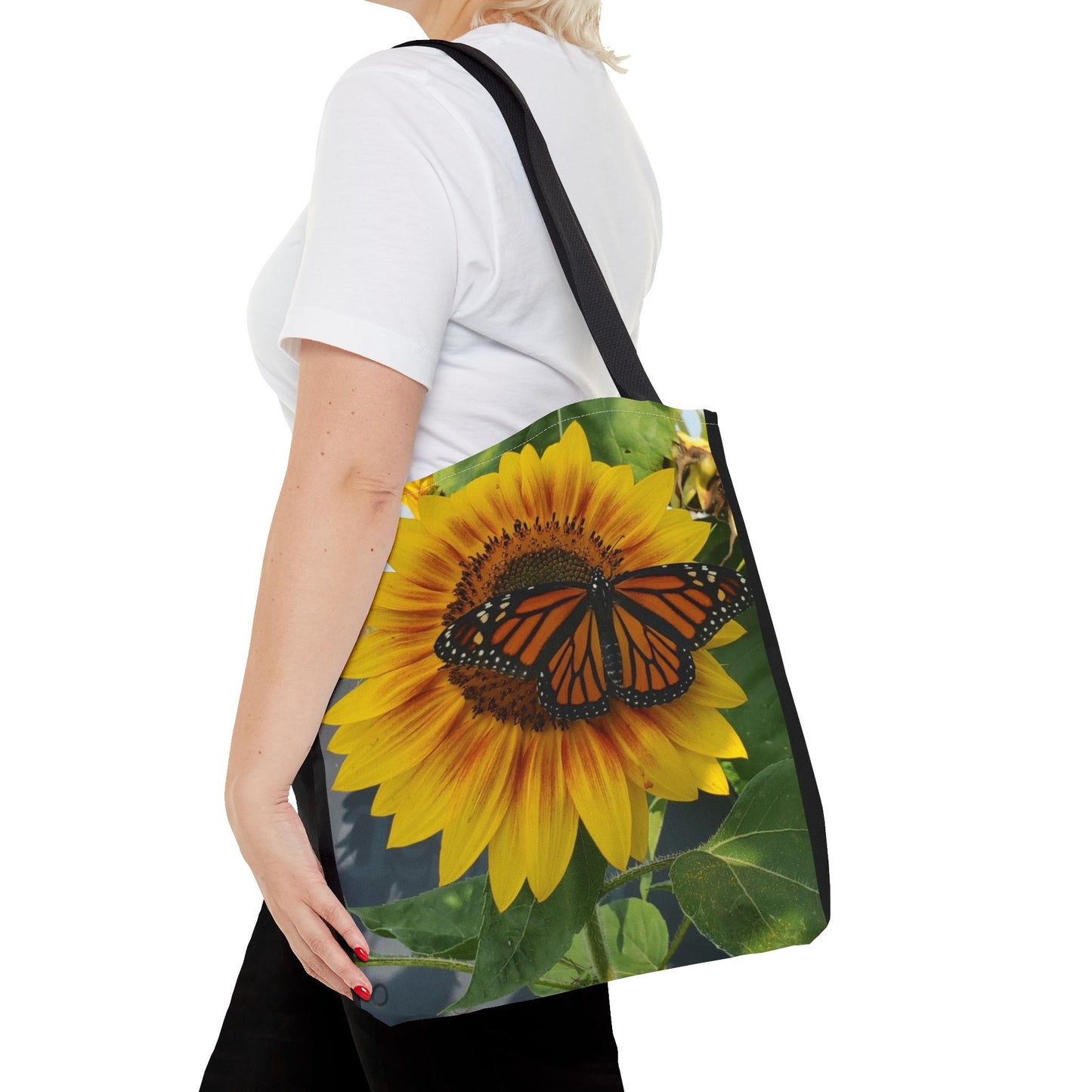 Happy Sunflower Butterfly Tote Bag (Enchanted Exposures By Tammy Lyne) BLACK