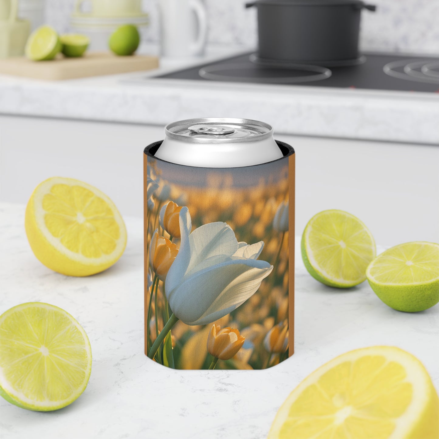 White Flower Tulip Regular Can Cooler (SP Photography Collection) Brown