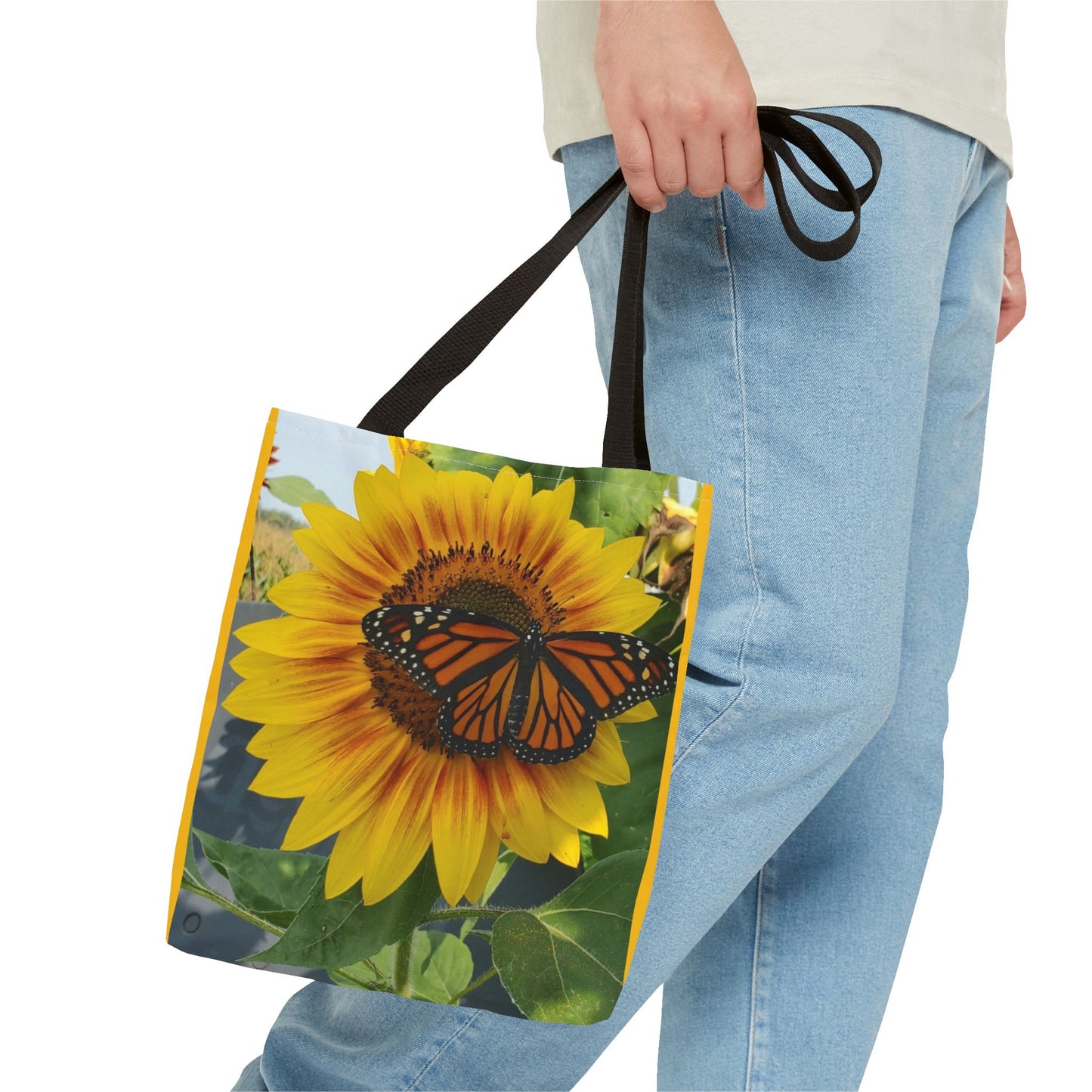 Happy Sunflower Butterfly Tote Bag (Enchanted Exposures By Tammy Lyne) YELLOW