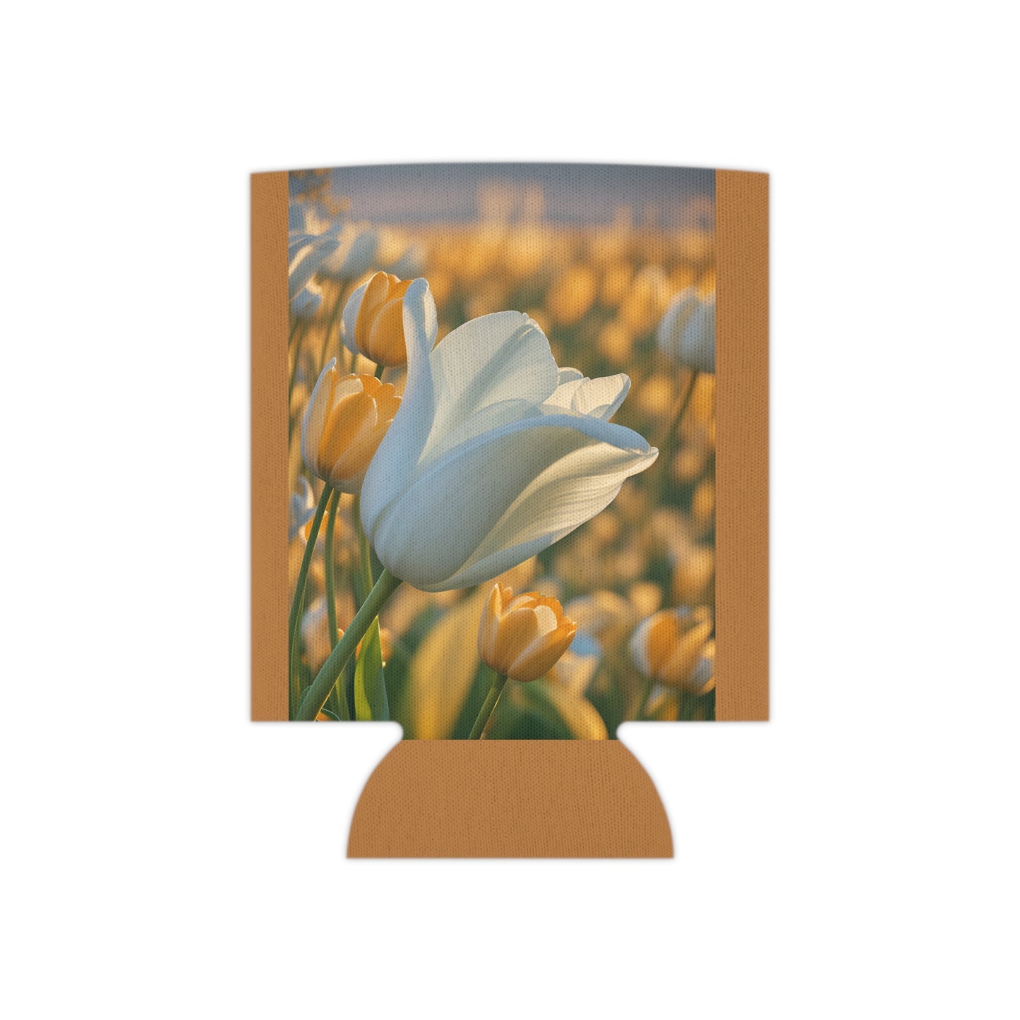 White Flower Tulip Regular Can Cooler (SP Photography Collection) Brown