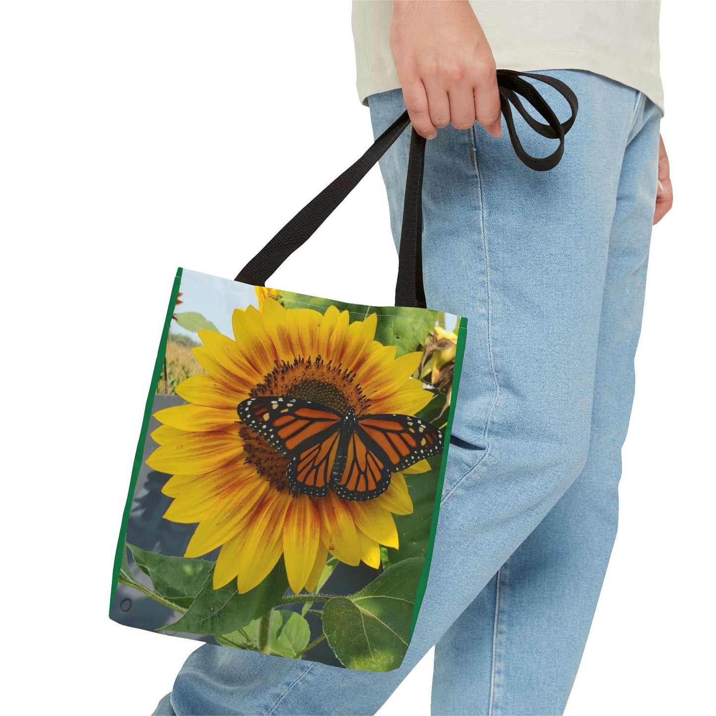 Happy Sunflower Butterfly Tote Bag (Enchanted Exposures By Tammy Lyne) GREEN