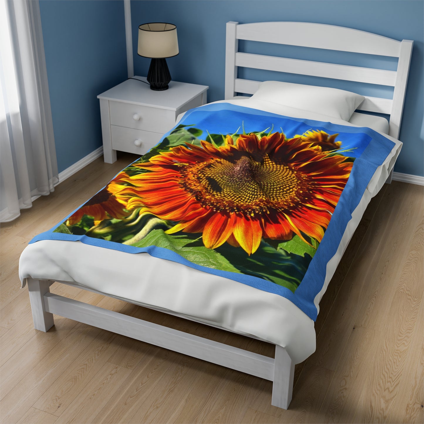 Bumble Bee Sunflower Plush Velveteen Blanket (Enchanted Exposures By Tammy Lyne)