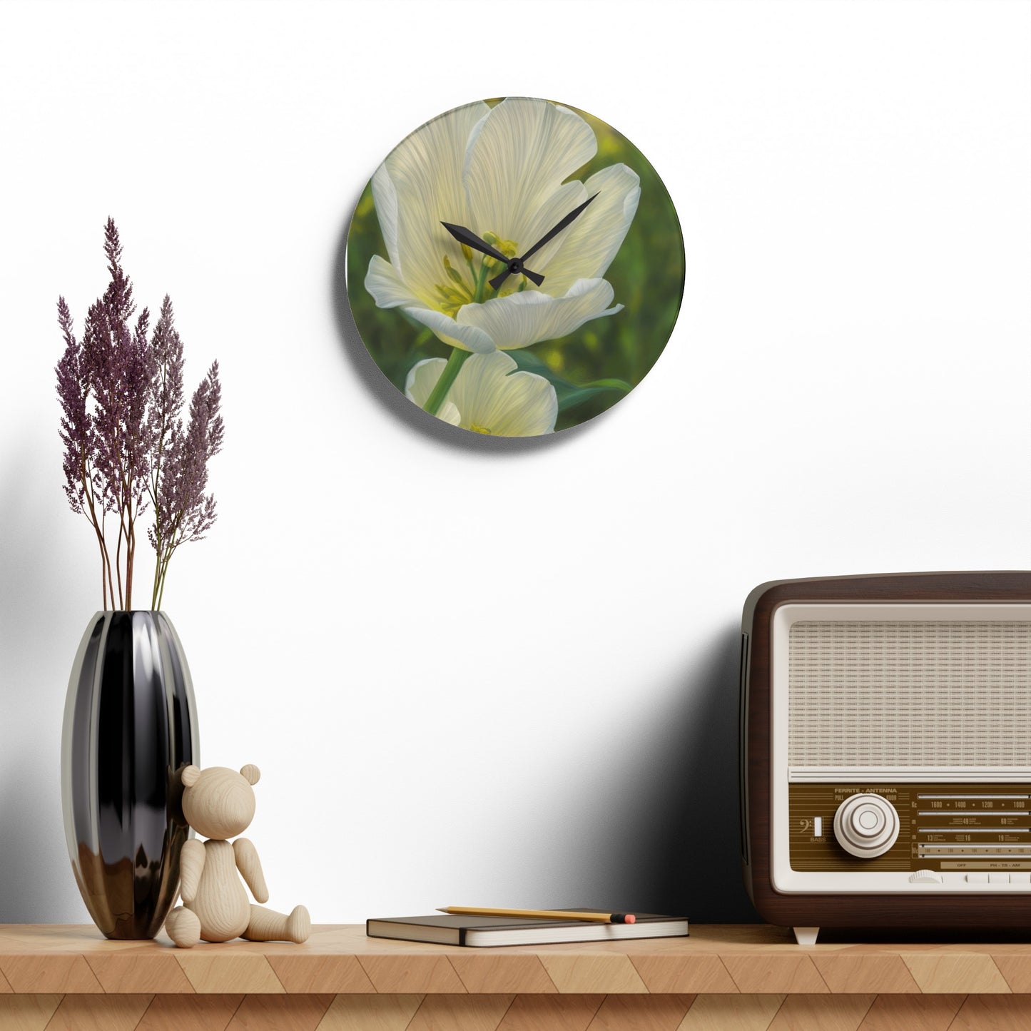 White Tulip Acrylic Wall Clock (SP Photography Collection)