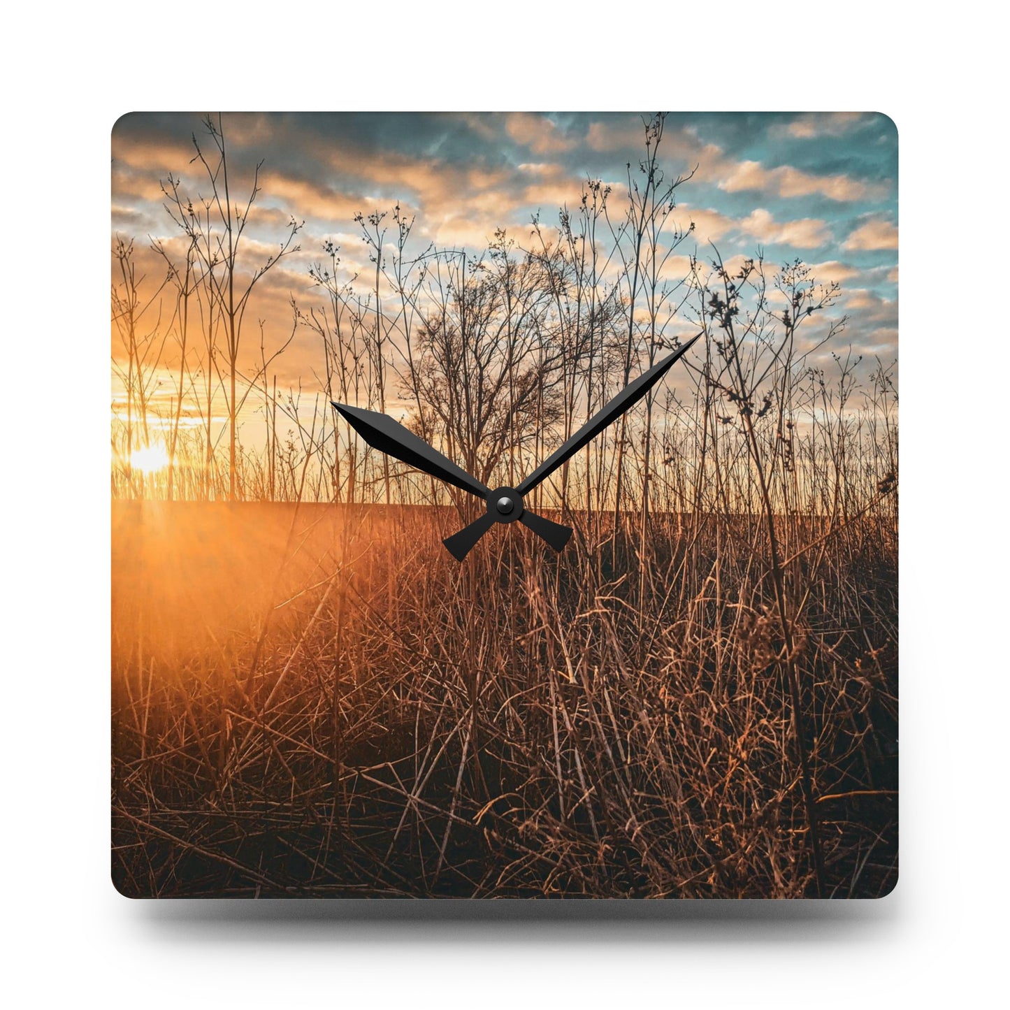 Cloudy Sunset Fields Acrylic Wall Clock (SP Photagrapy Collection)