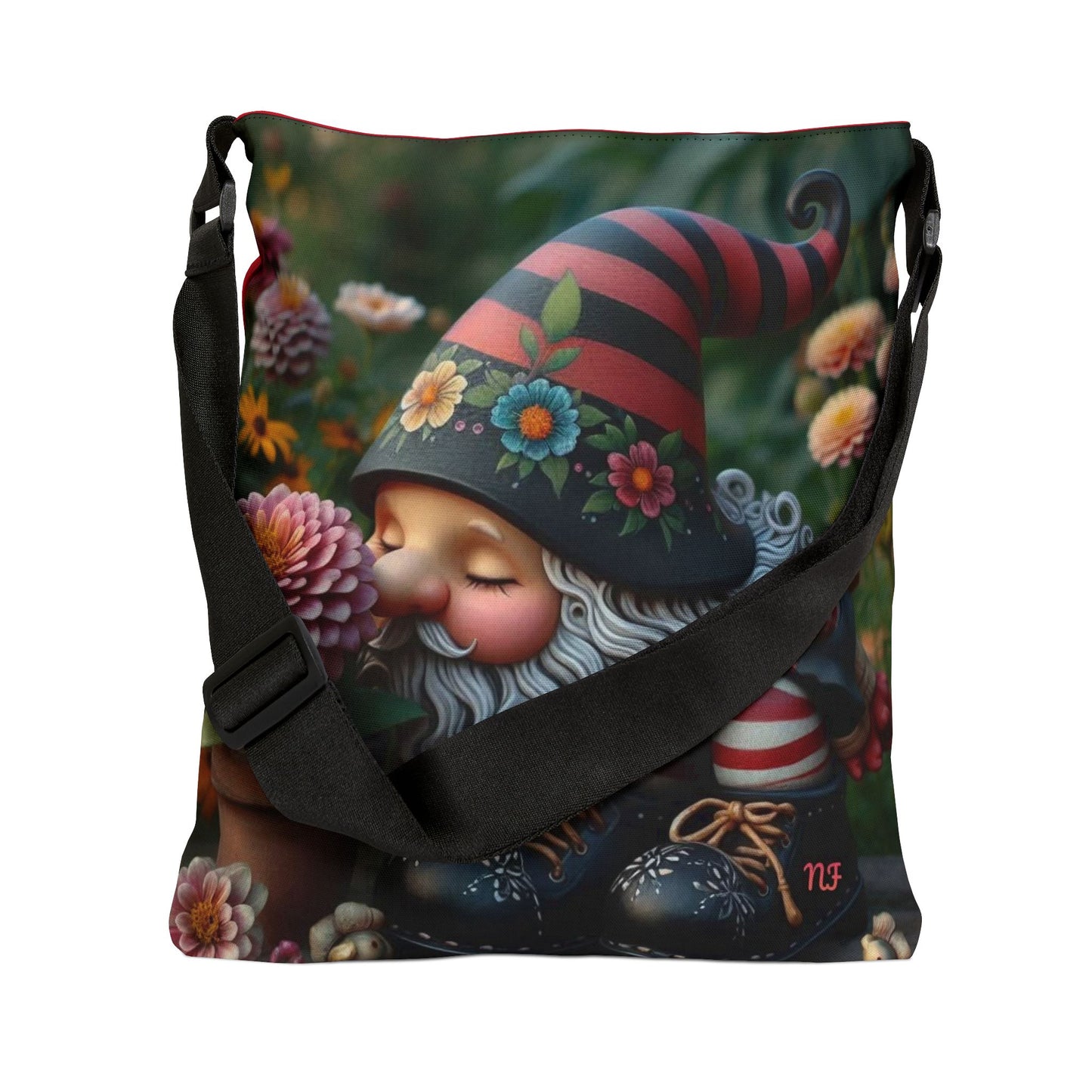 Flower Gnome Adjustable Tote Bag (aiB & J Collections) RED