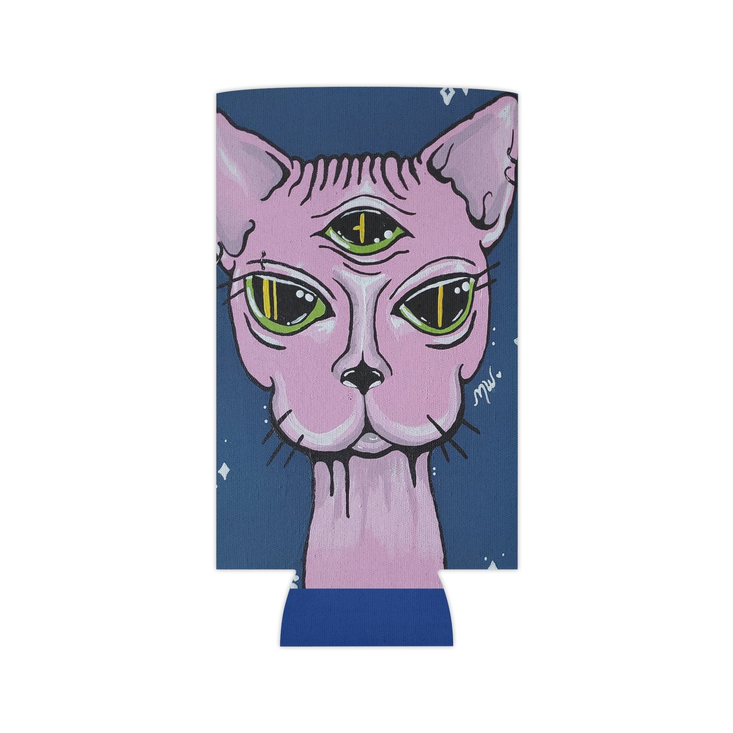 Madame Feline Can Slim Cooler Sleeve (Peculiar Paintings Collection) NAVY