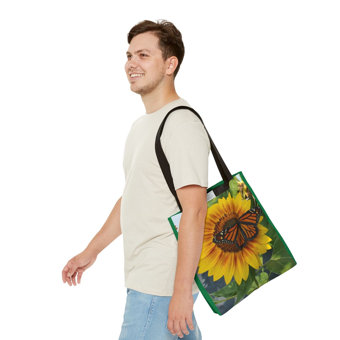 Happy Sunflower Butterfly Tote Bag (Enchanted Exposures By Tammy Lyne) GREEN