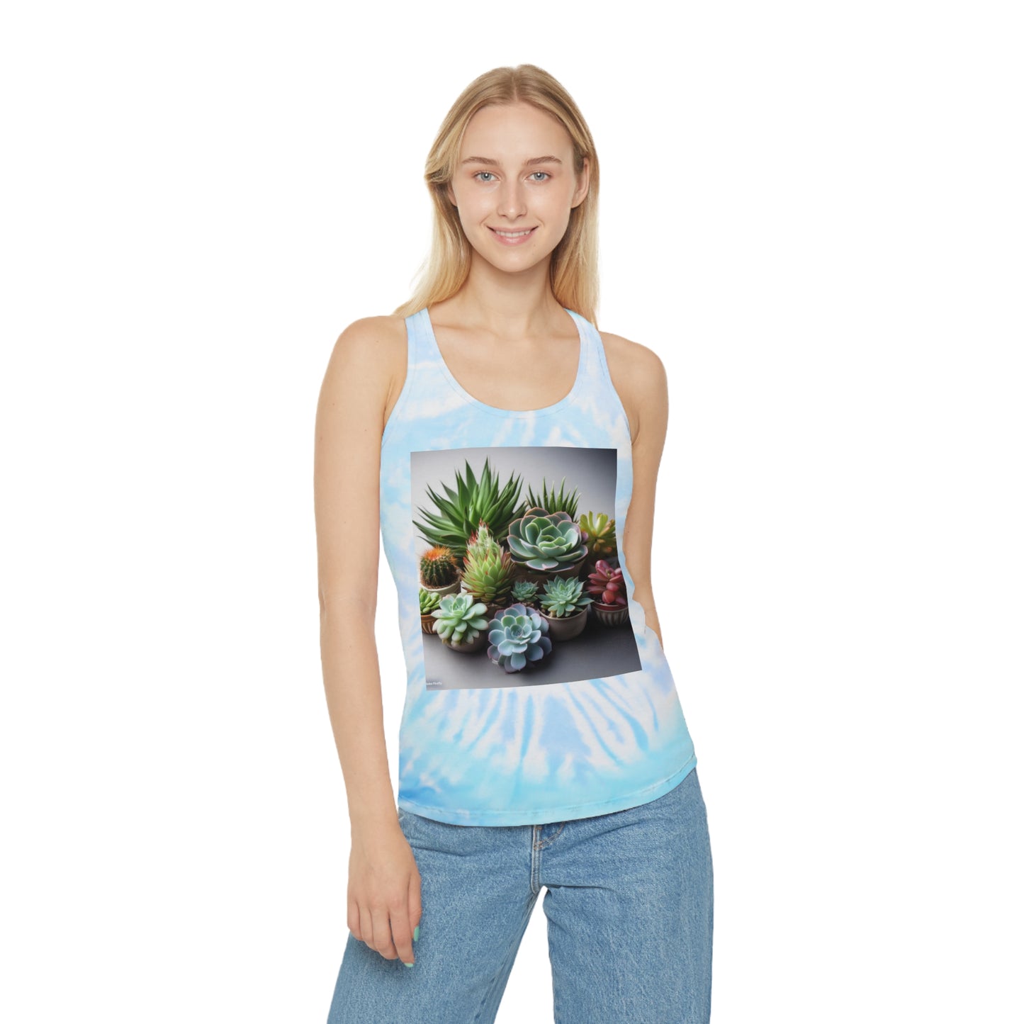 Blue succulent Tie Dye Racerback Tank Top (ai B & J Collections )