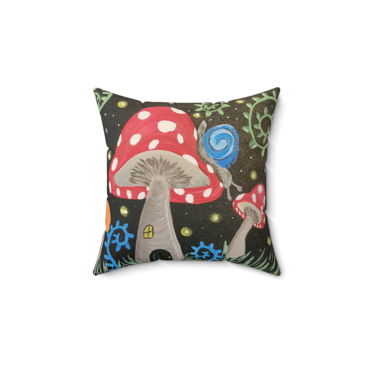 Magical Mushrooms Spun Polyester Square Pillow (Brookson Collection) RED