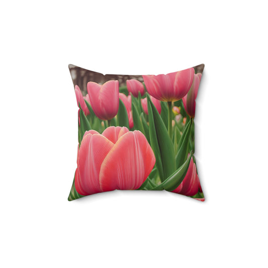 Tulips Spun Polyester Square Pillow (SP Photography Collection) GREEN