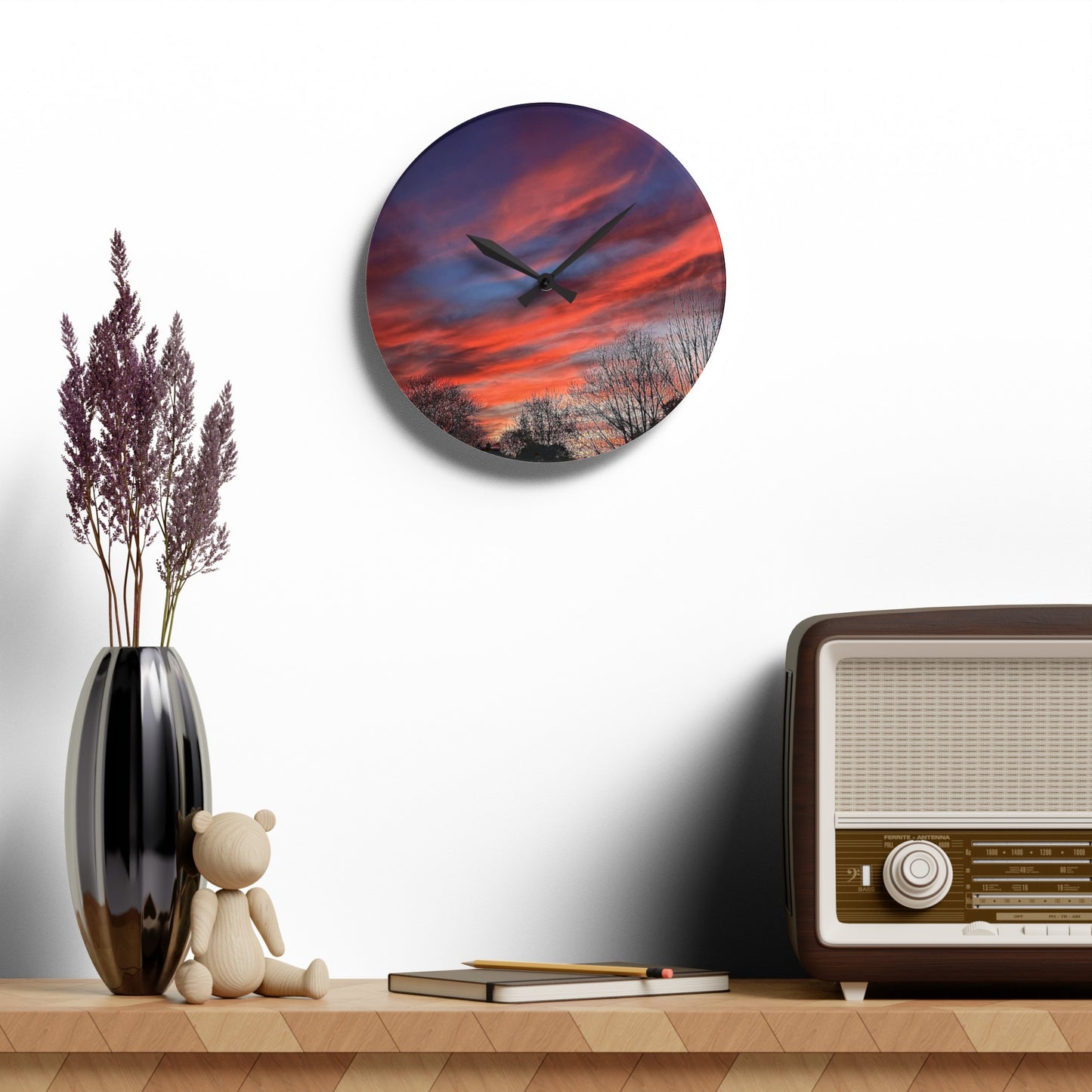 Pink Sky Acrylic Wall Clock (B & J Collections)