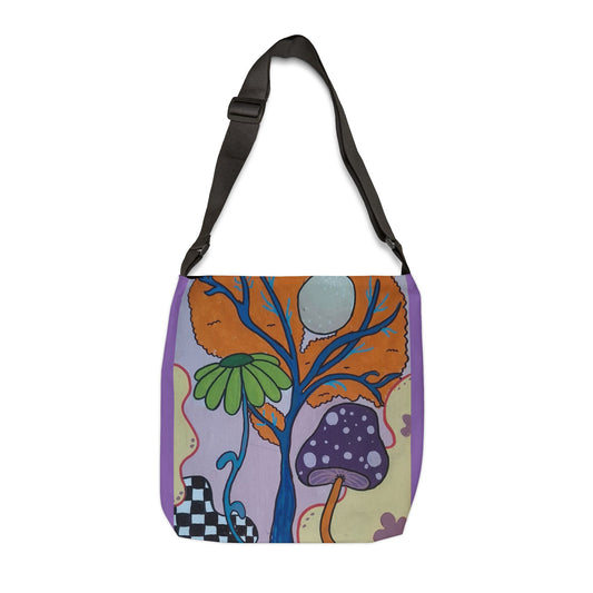 Mystical Mushroom Adjustable Tote Bag (Peculiar Paintings Collection) PURPLE