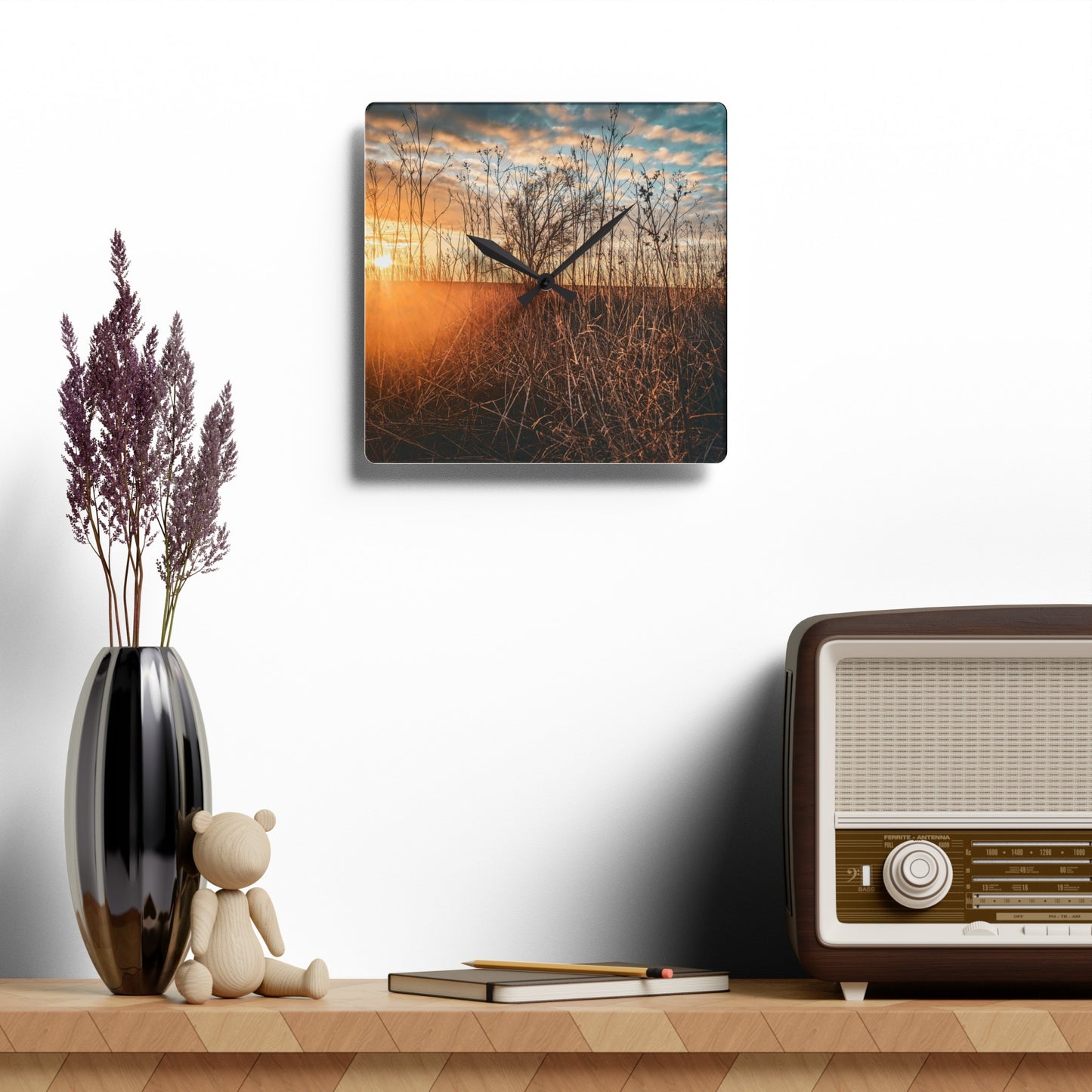 Cloudy Sunset Fields Acrylic Wall Clock (SP Photagrapy Collection)