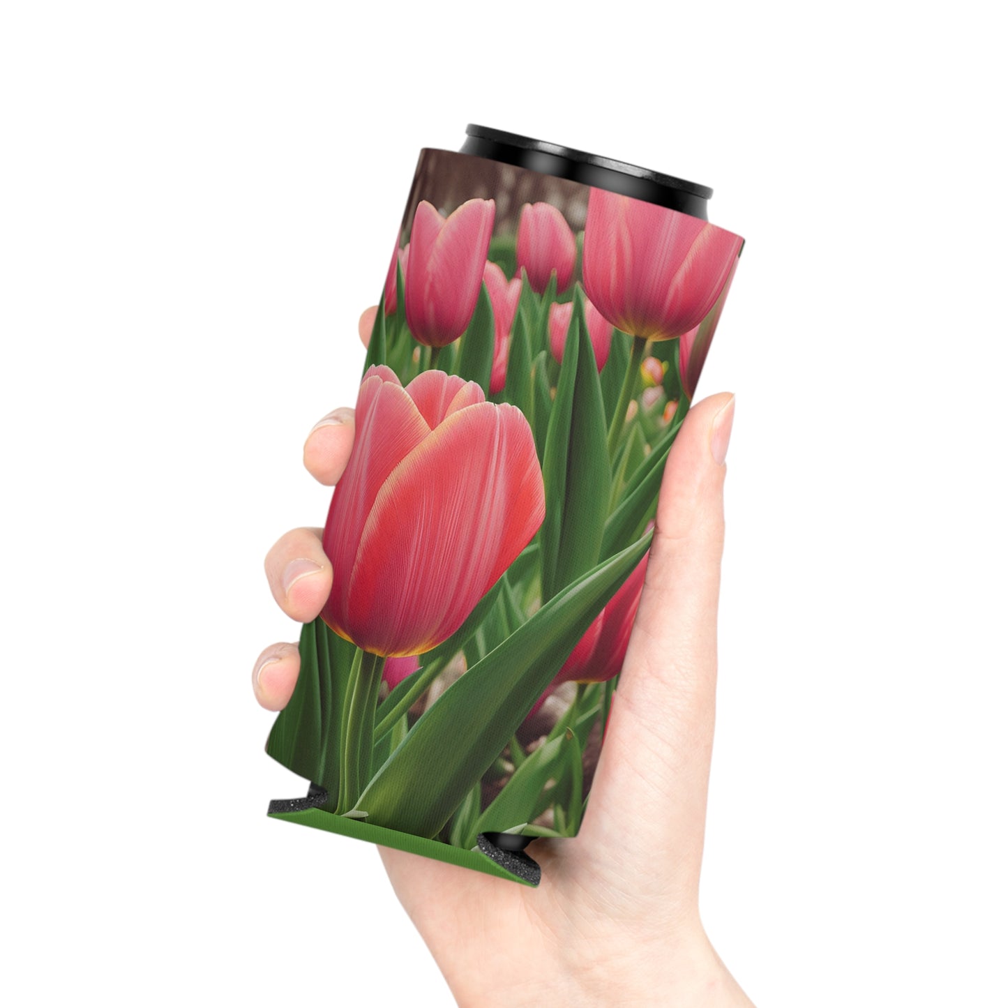 Pink Tulip Can Slim Cooler Sleeve (SP Photography Collection) GREEN