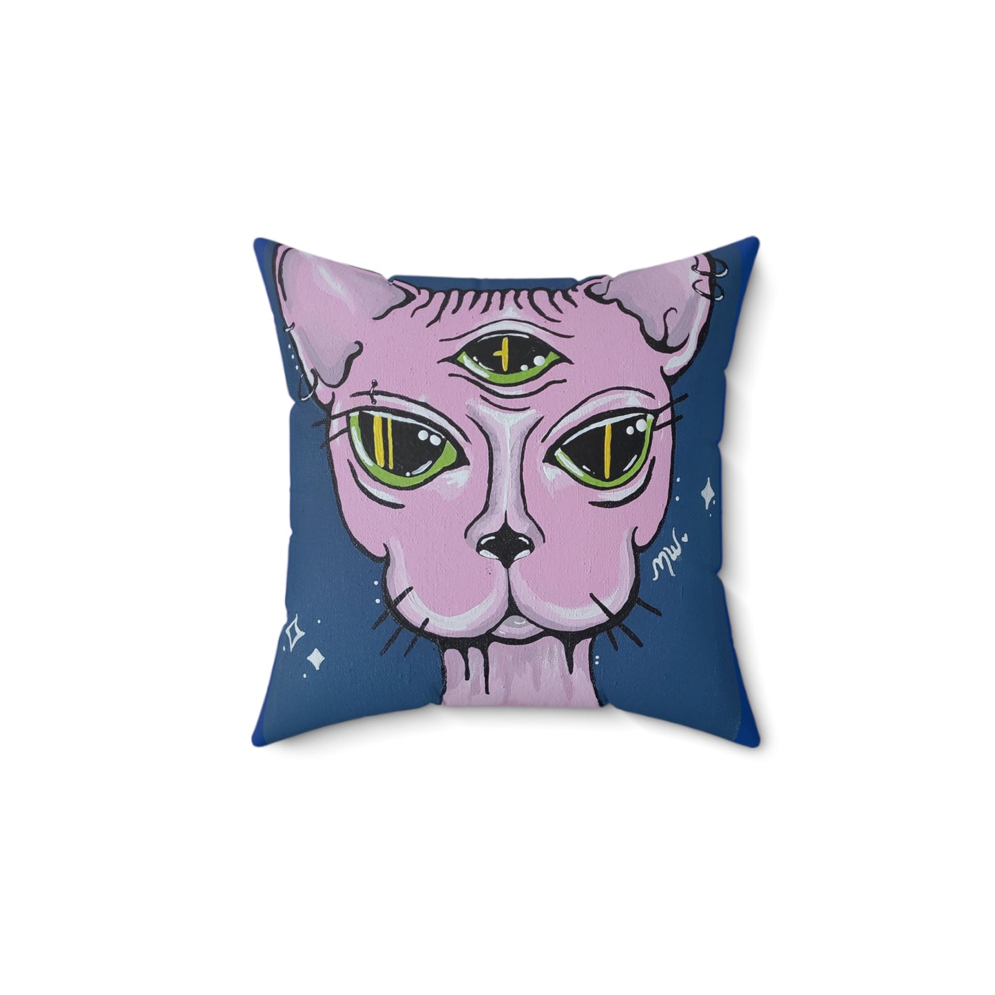 Madam Feline Spun Polyester Square Pillow (Peculiar Paintings Collection) NAVY