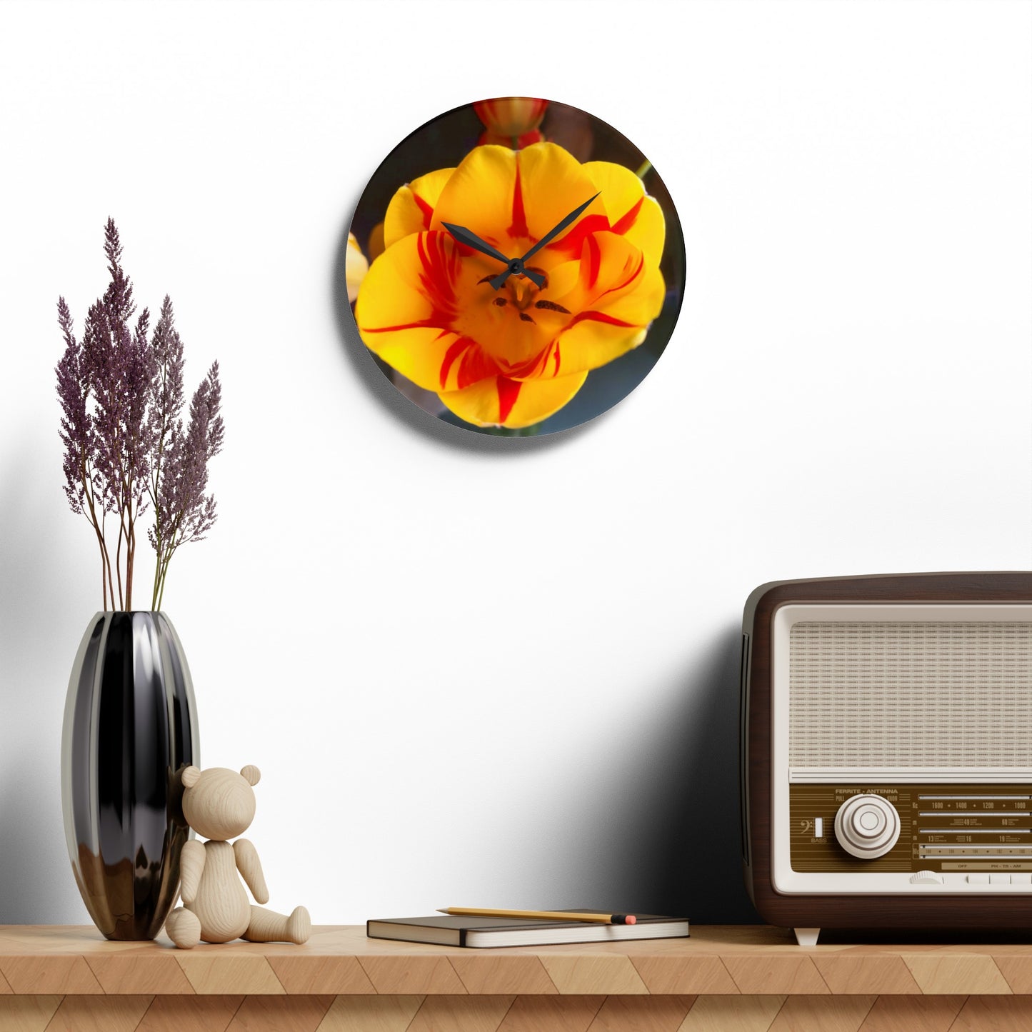 Mixed Tulip Acrylic Wall Clock (B & J Collections)