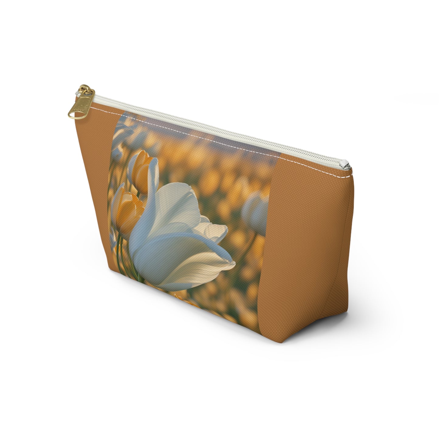 White Flower Tulip Pouch w T-bottom (SP Photography Collection) BROWN