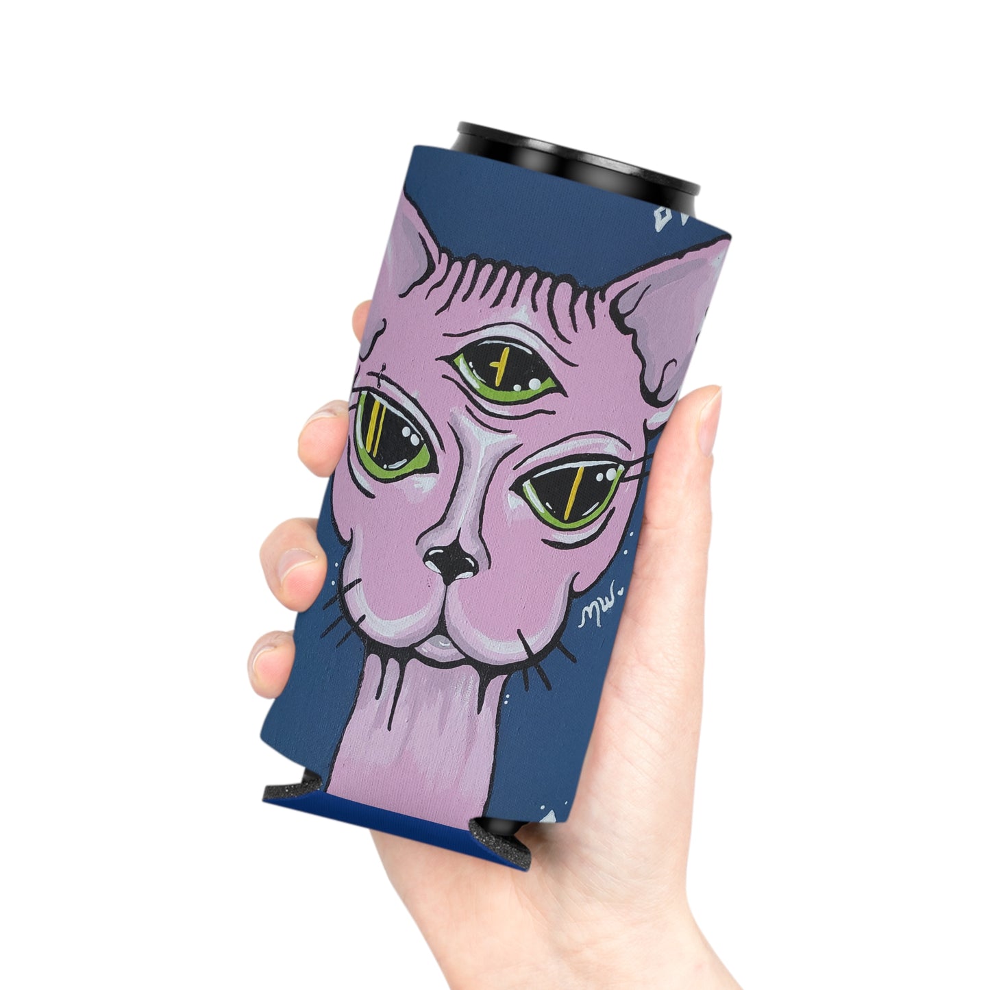 Madame Feline Can Slim Cooler Sleeve (Peculiar Paintings Collection) NAVY