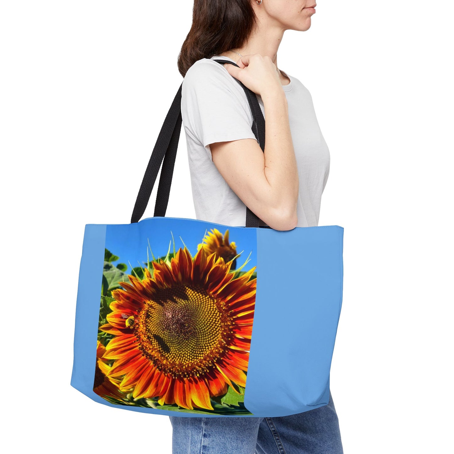 Bumble Bee Sunflower Weekender Tote Bag (Enchanted Exposures By Tammy Lyne Collection) BLUE