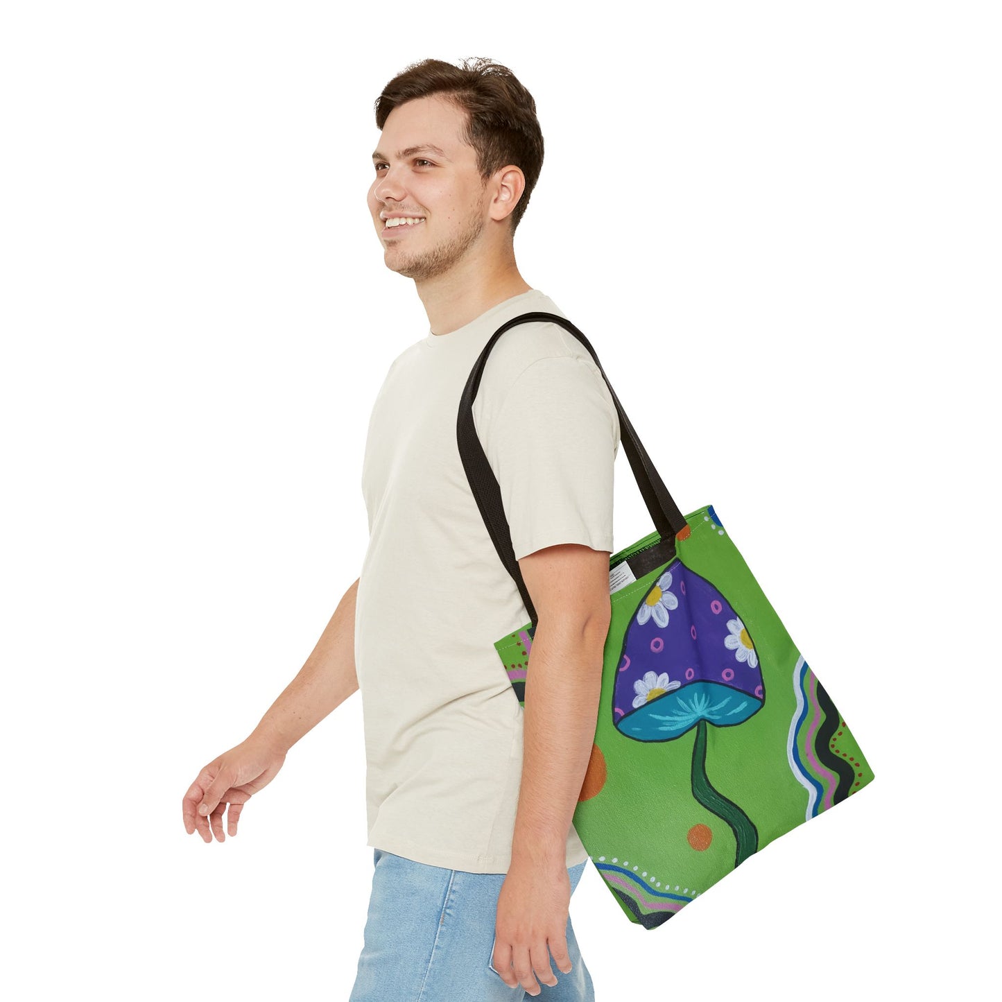 Marguerite Mushroom Tote Bag (Peculiar Paintings Collection) GREEN