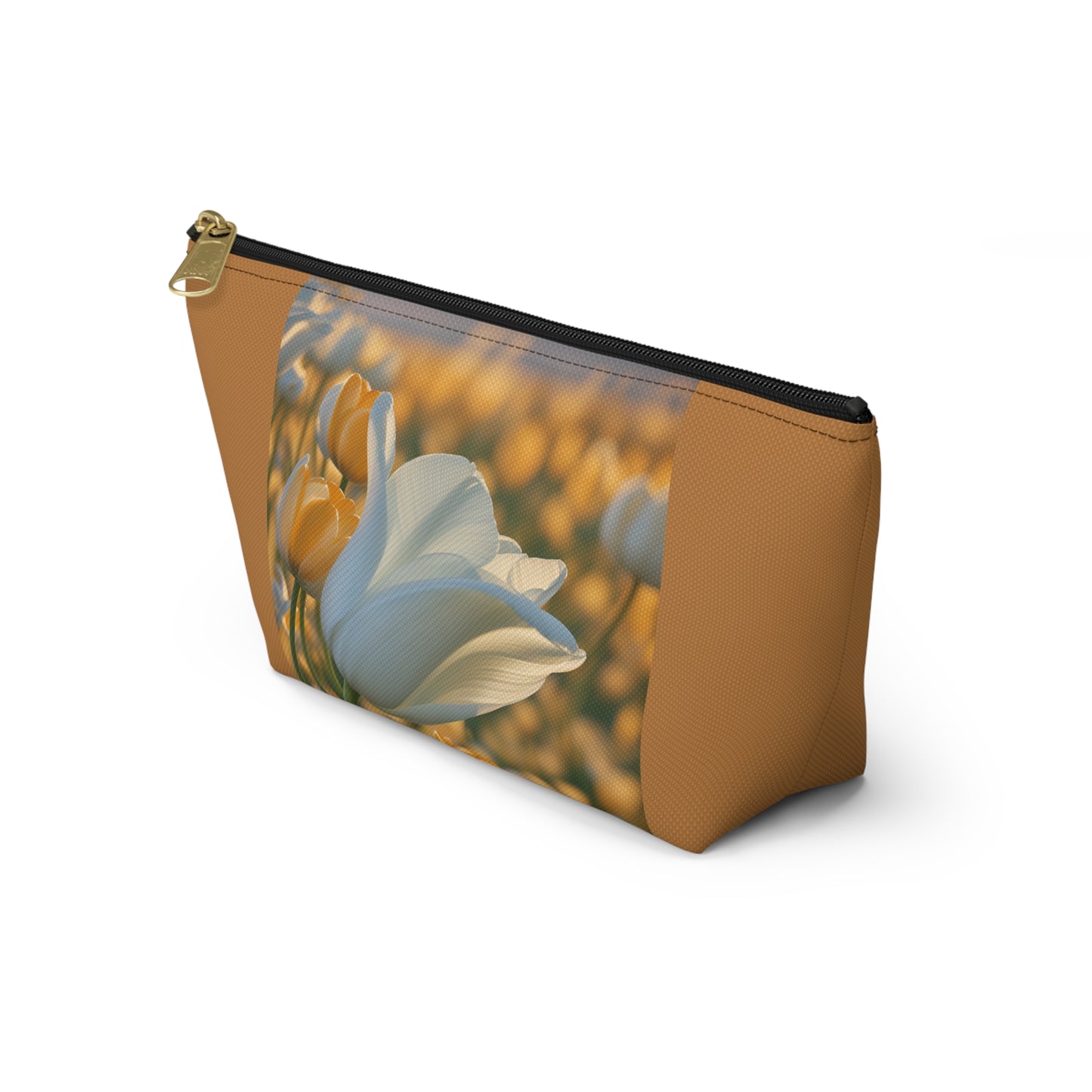 White Flower Tulip Pouch w T-bottom (SP Photography Collection) BROWN