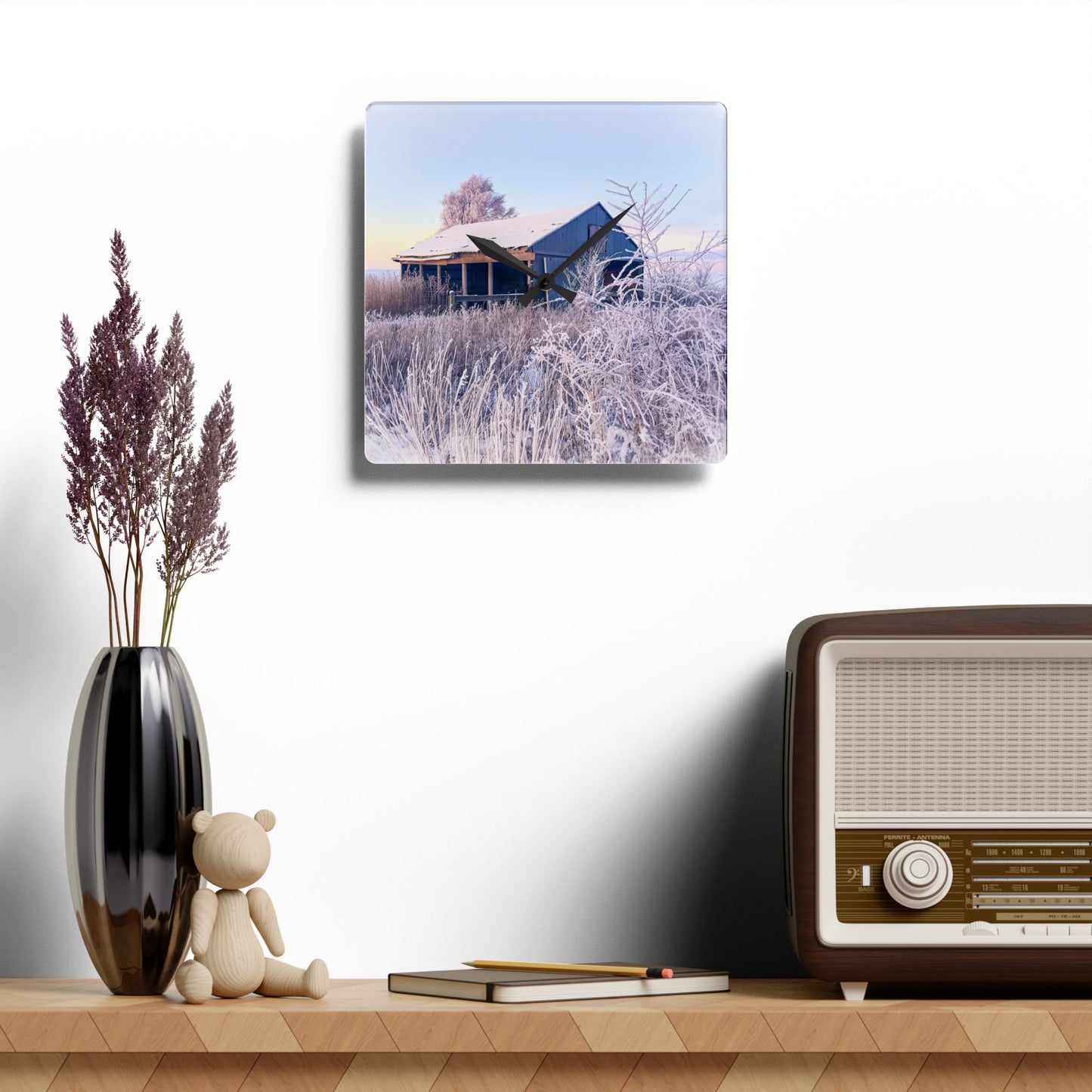 Wintery Barn Acrylic Wall Clock (SP Photagrapy Collection)