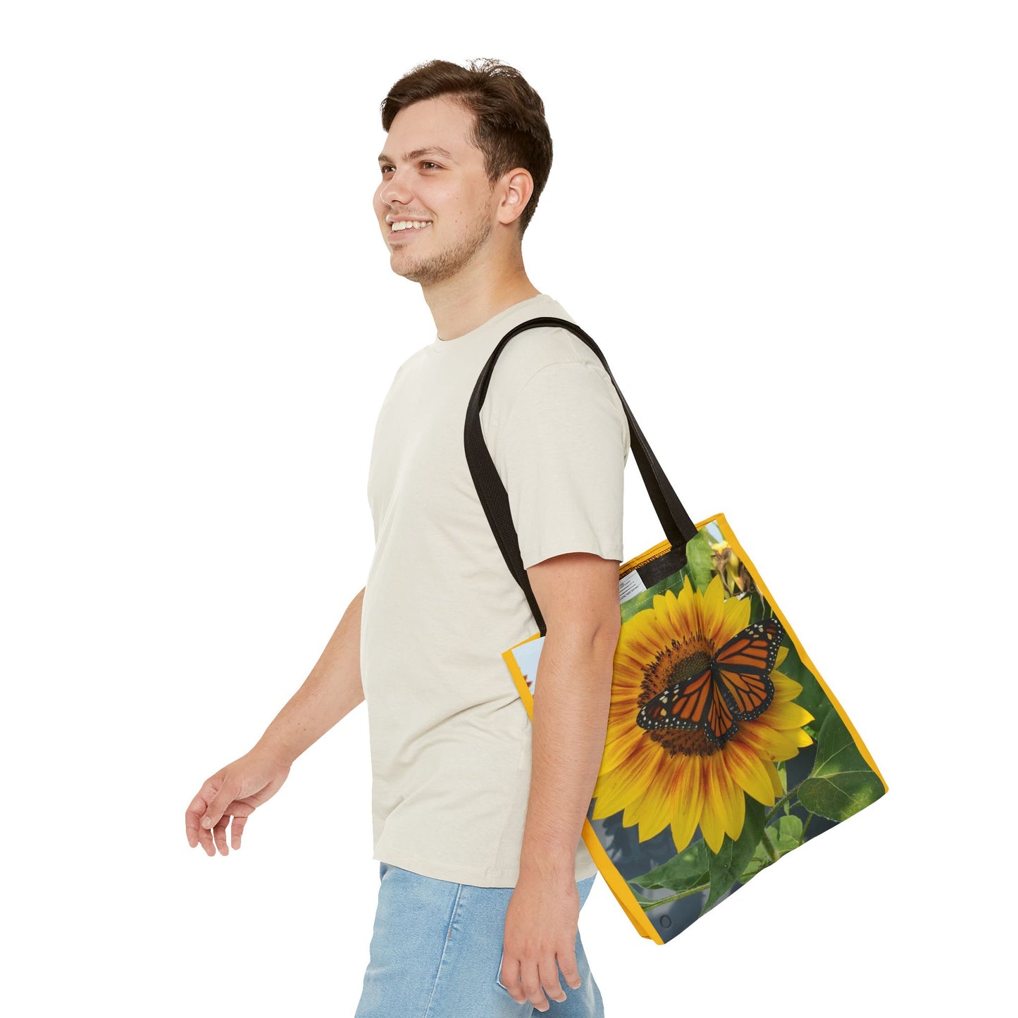 Happy Sunflower Butterfly Tote Bag (Enchanted Exposures By Tammy Lyne) YELLOW