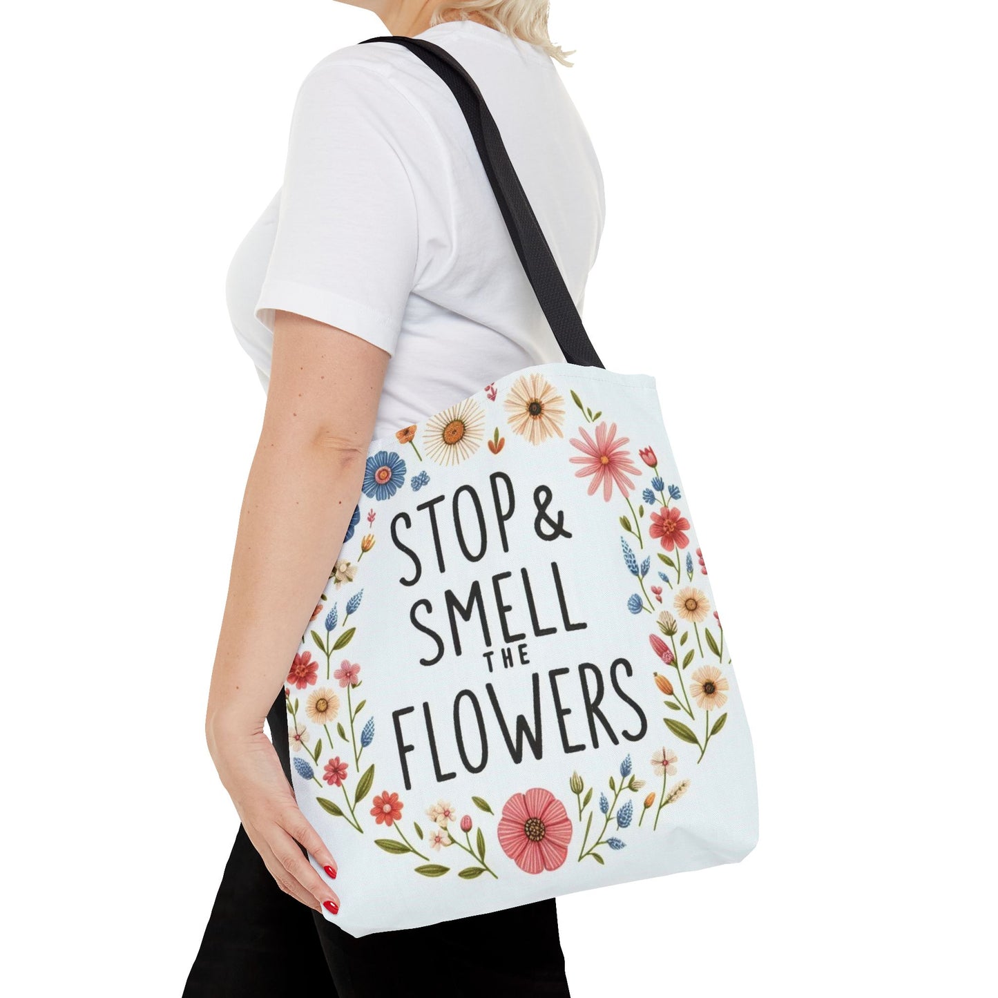 Smell The Flowers Tote Bag (aiB & J Collections) WHITE