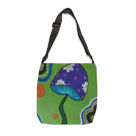 Marguerite Mushroom Adjustable Tote Bag (Peculiar Paintings Collection) BLACK