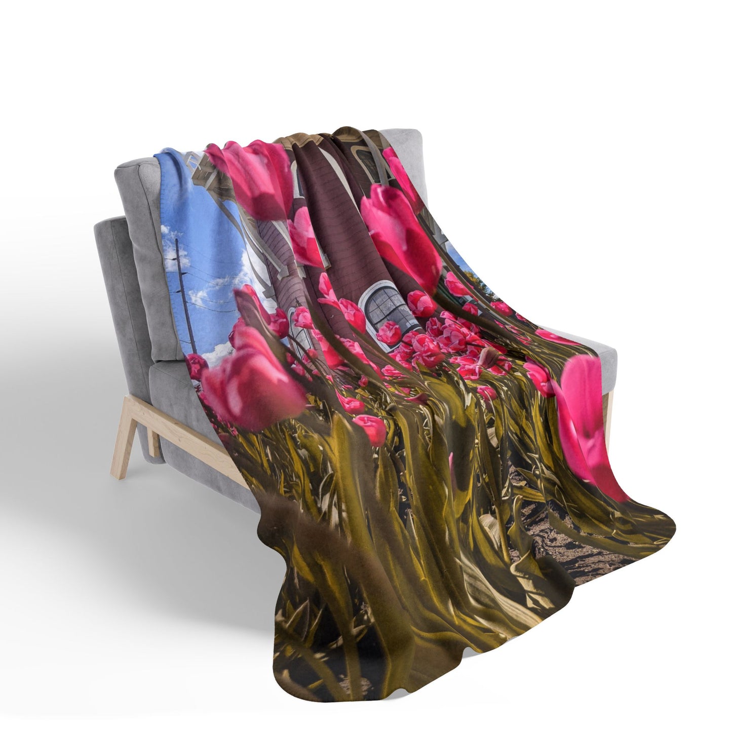 Windmill Pink Tulip Fleece Sherpa Blanket (SP Photography Collection)