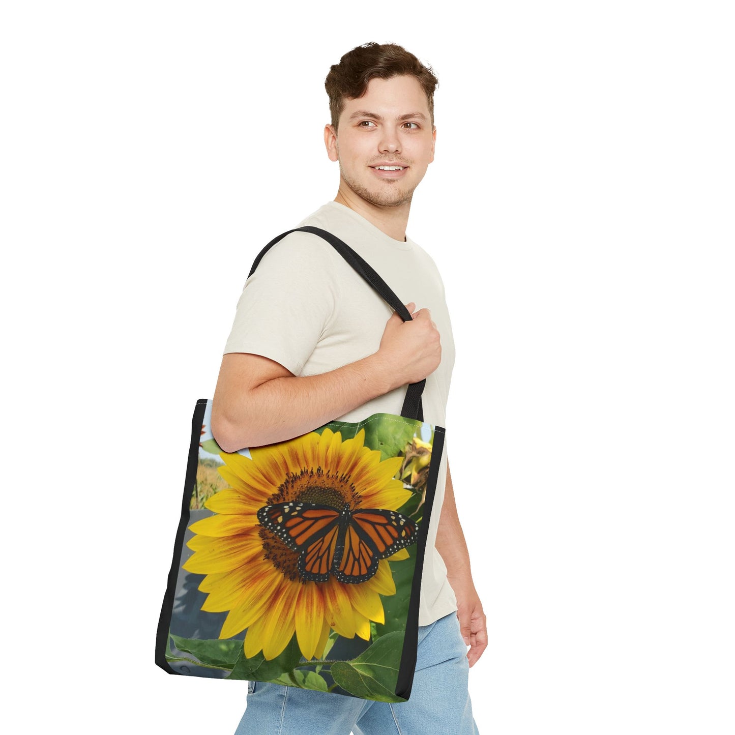 Happy Sunflower Butterfly Tote Bag (Enchanted Exposures By Tammy Lyne) BLACK