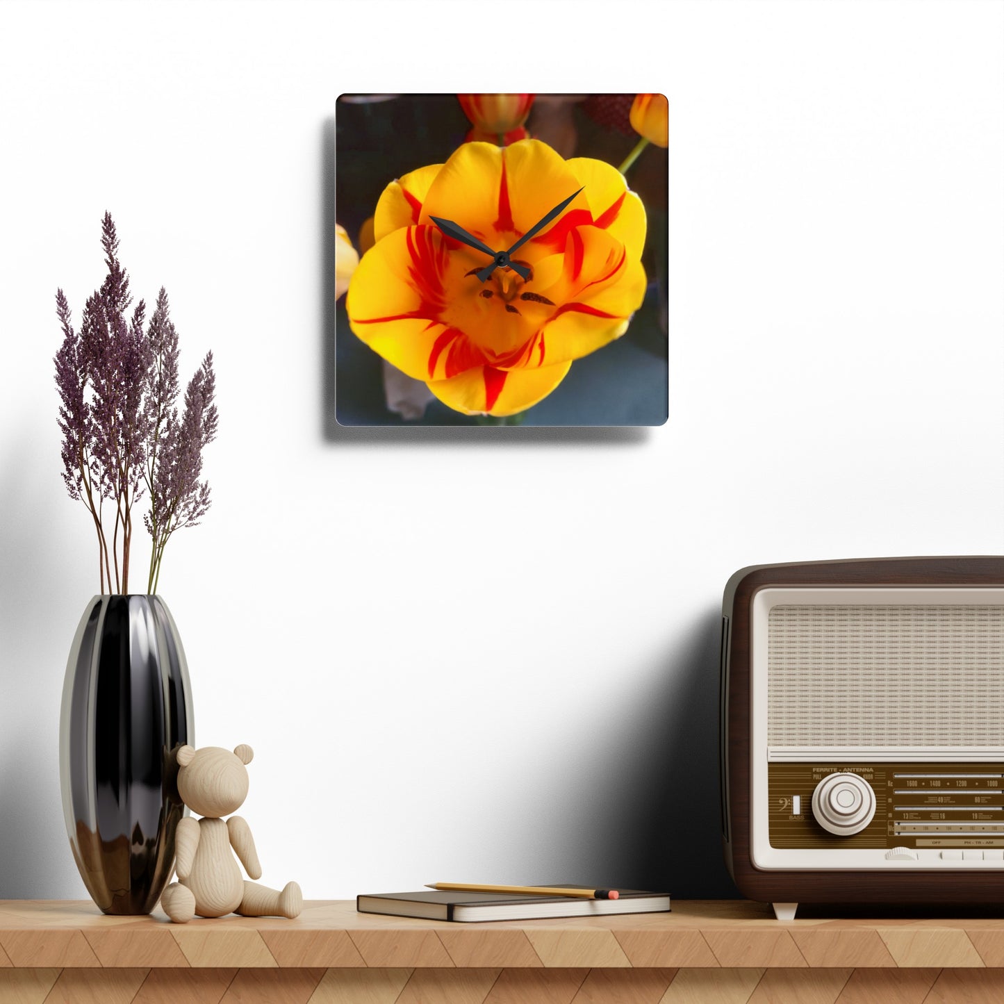 Mixed Tulip Acrylic Wall Clock (B & J Collections)