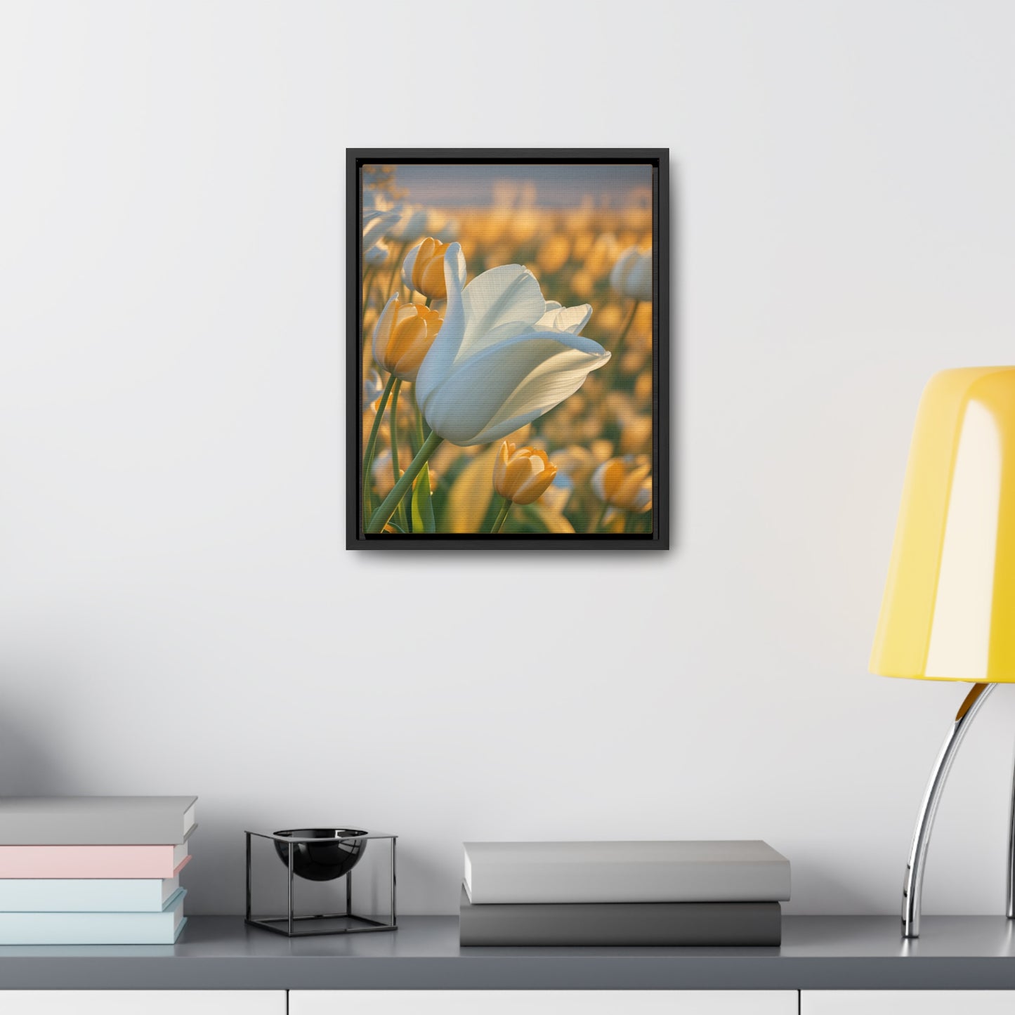 White Flower Tulip Canvas Wraps, Vertical Frame (SP Photography Collection)