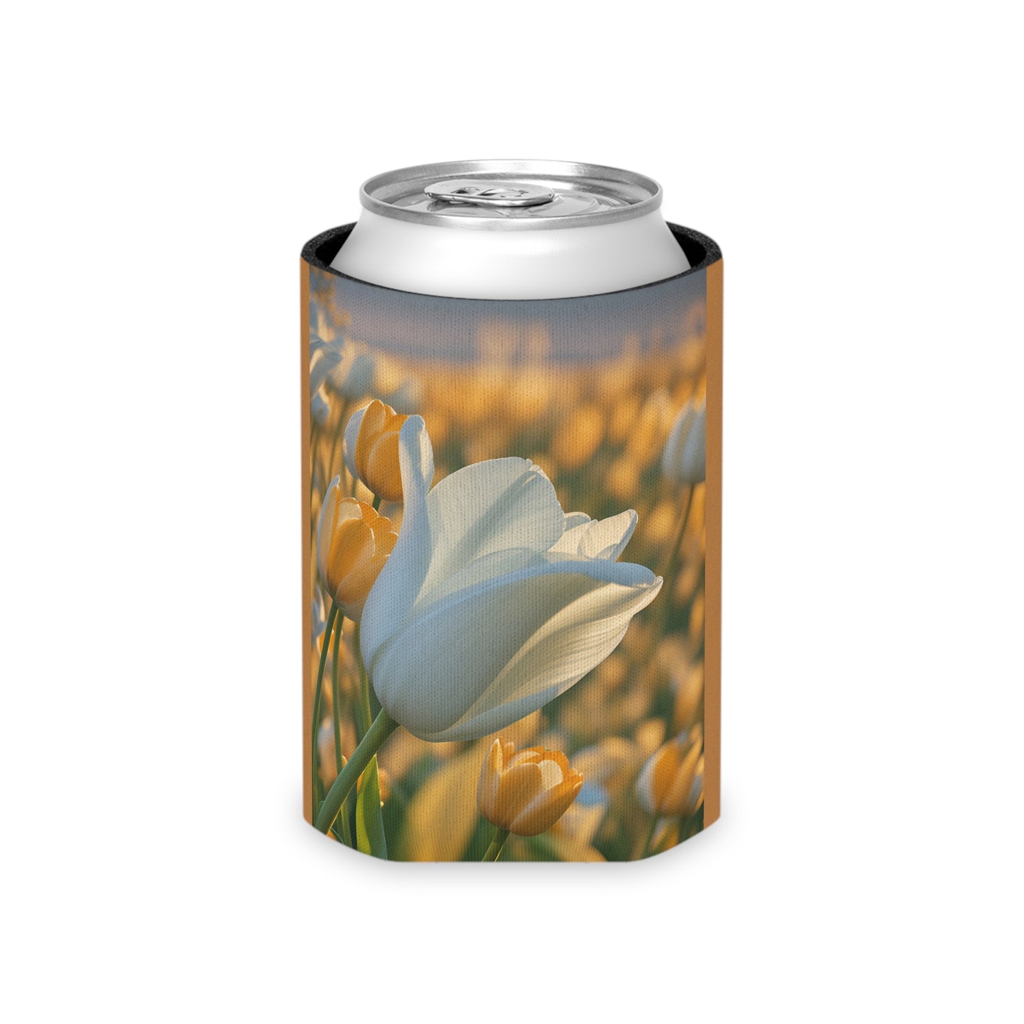 White Flower Tulip Regular Can Cooler (SP Photography Collection) Brown